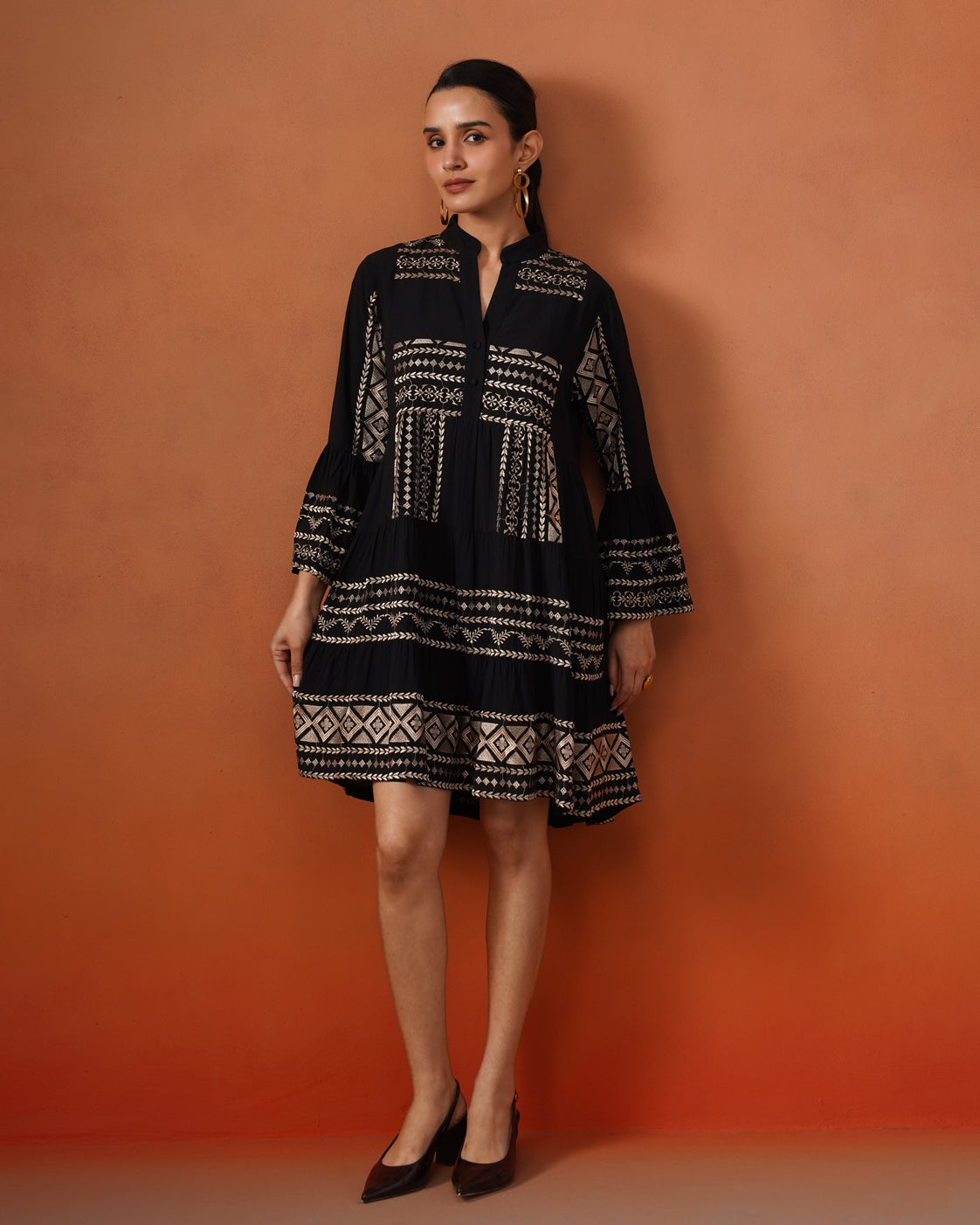 The Lumière Edit - The Siena Noir Embroidered Tiered Dress
