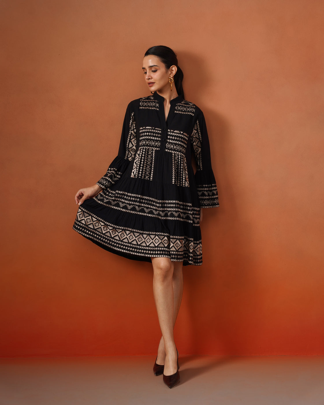 The Lumière Edit - The Siena Noir Embroidered Tiered Dress