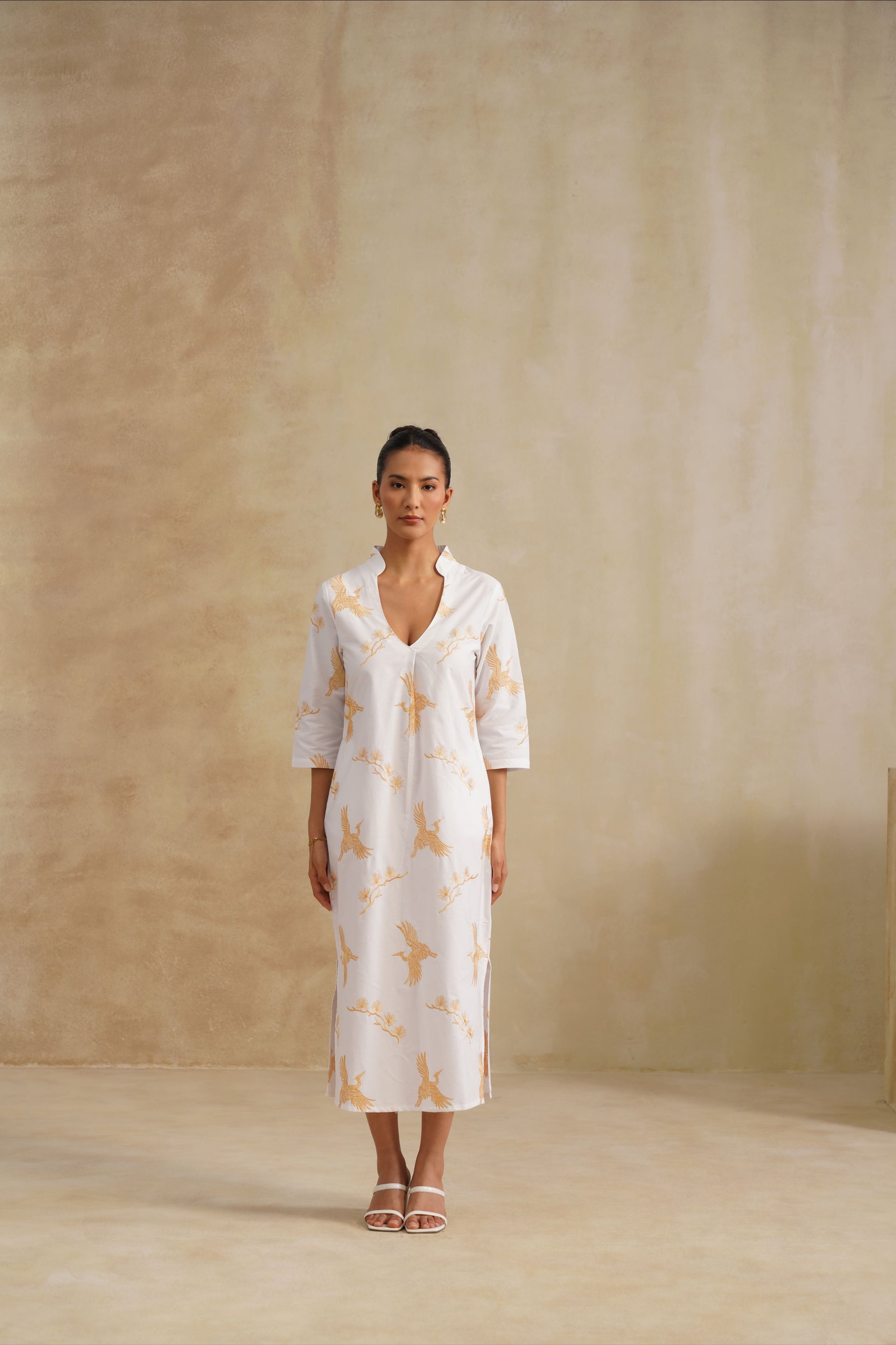 Ivory Crane Midi Dress