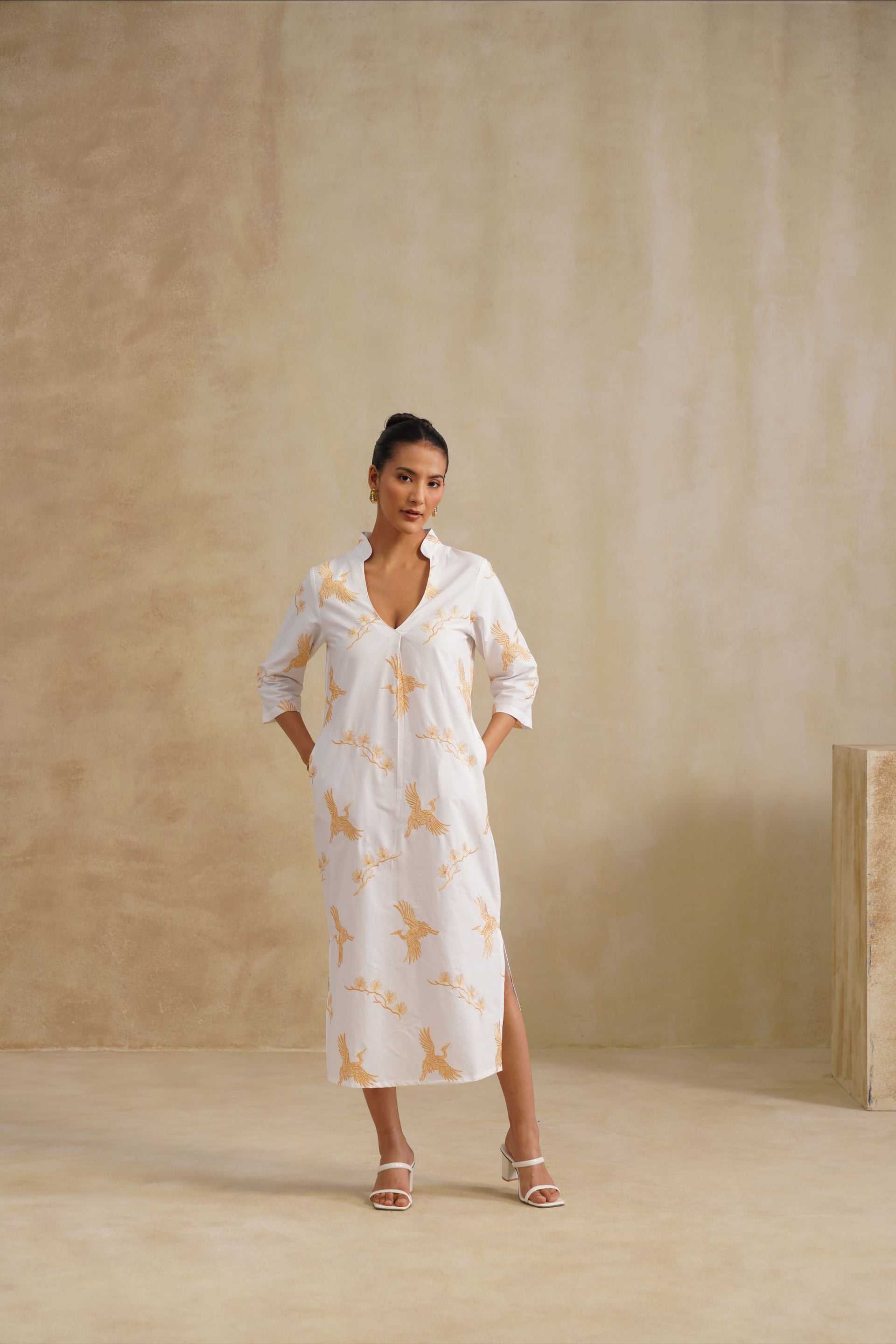 Ivory Crane Midi Dress