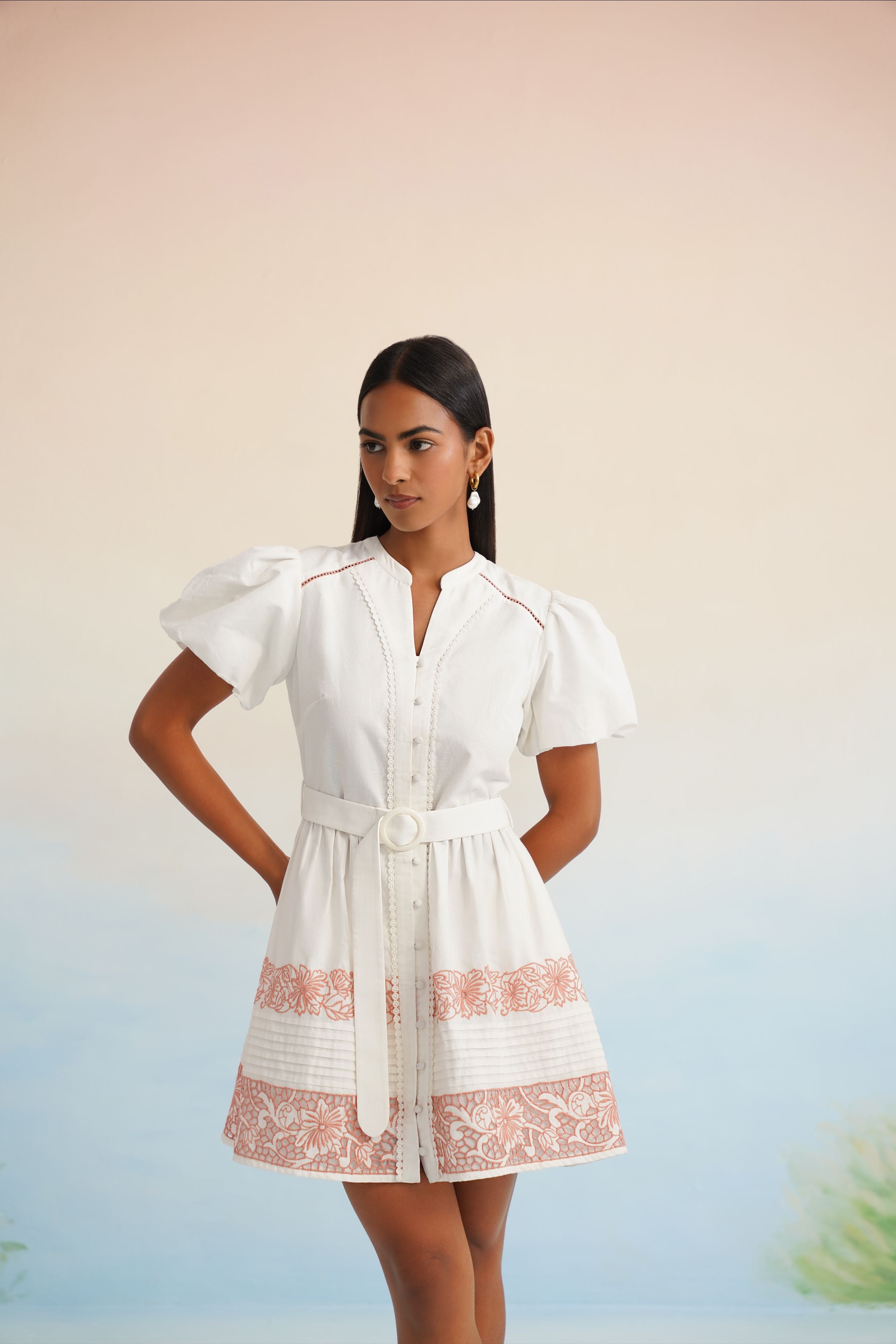 The White Blossom Embroidered Shirt Dress