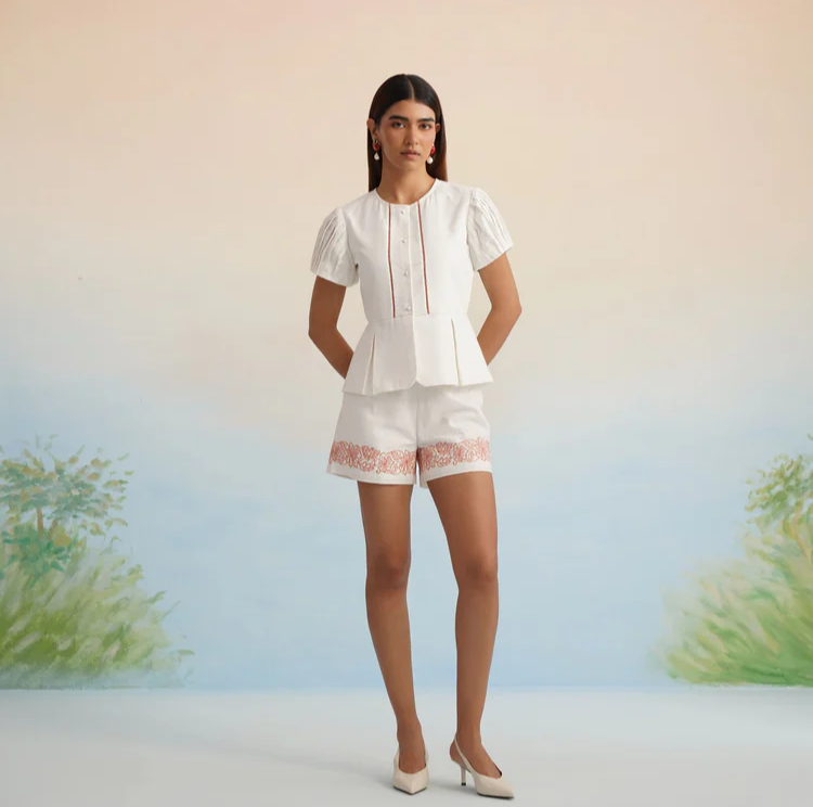 The White Blossom Embroidered Peplum Co-ord