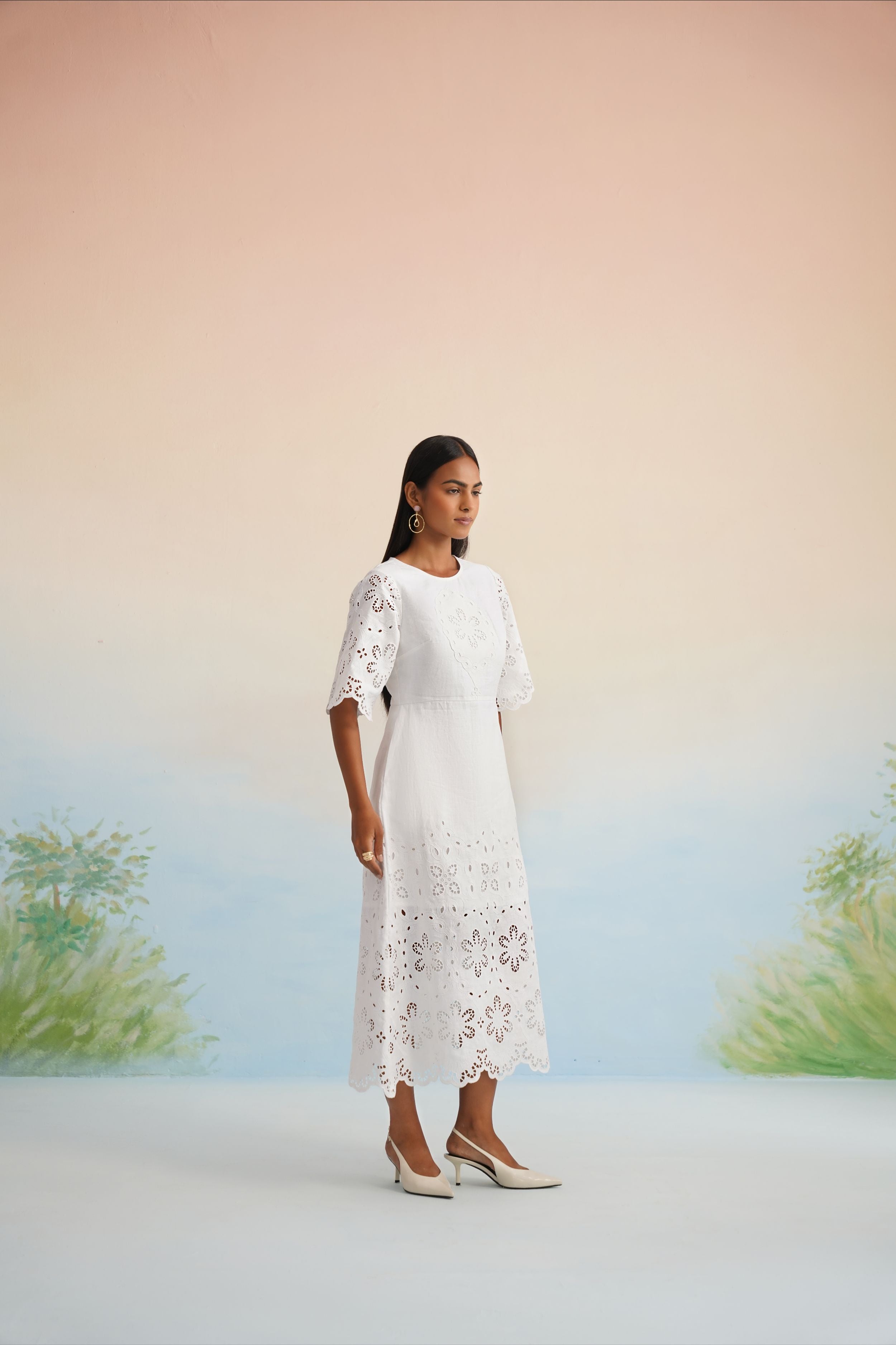 Women's White Eyelet Midi Dress | The Jasmine Blossom