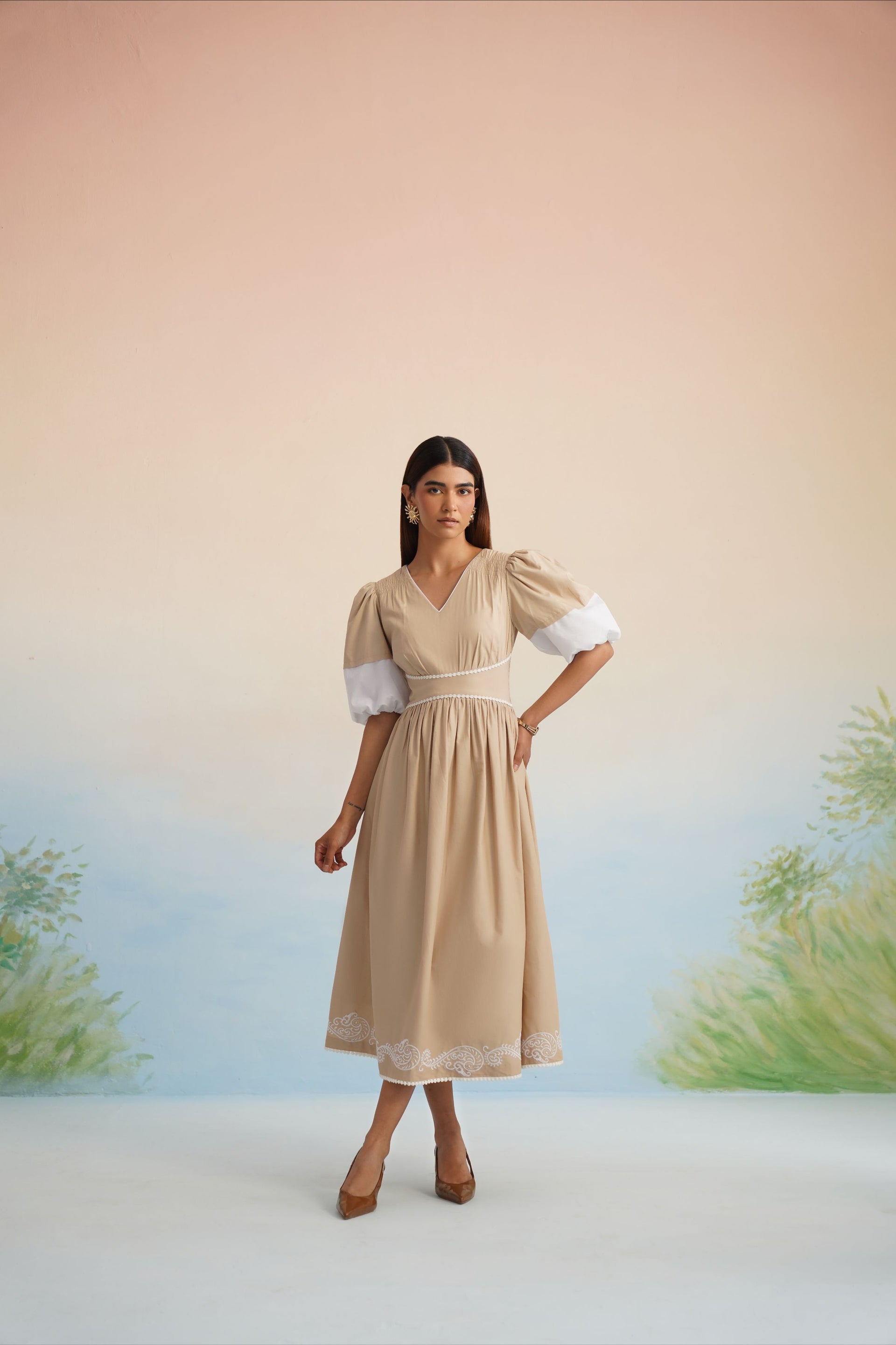 The Sand Embroidered Midi Dress