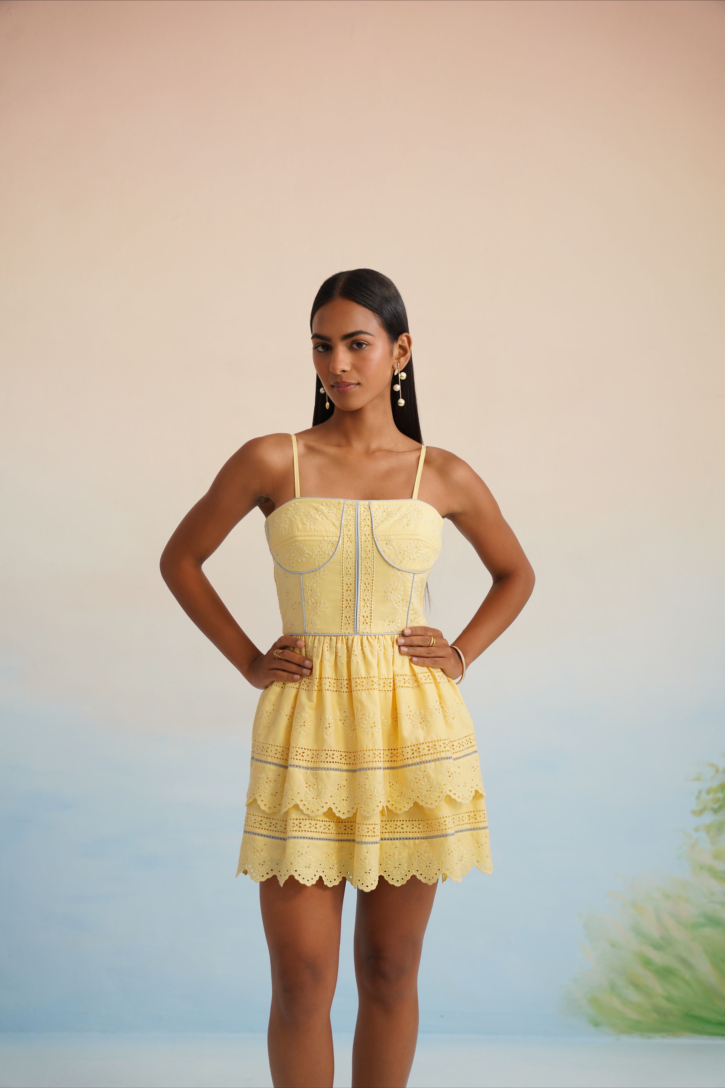 marigold dress short Indi Tier Short Dress