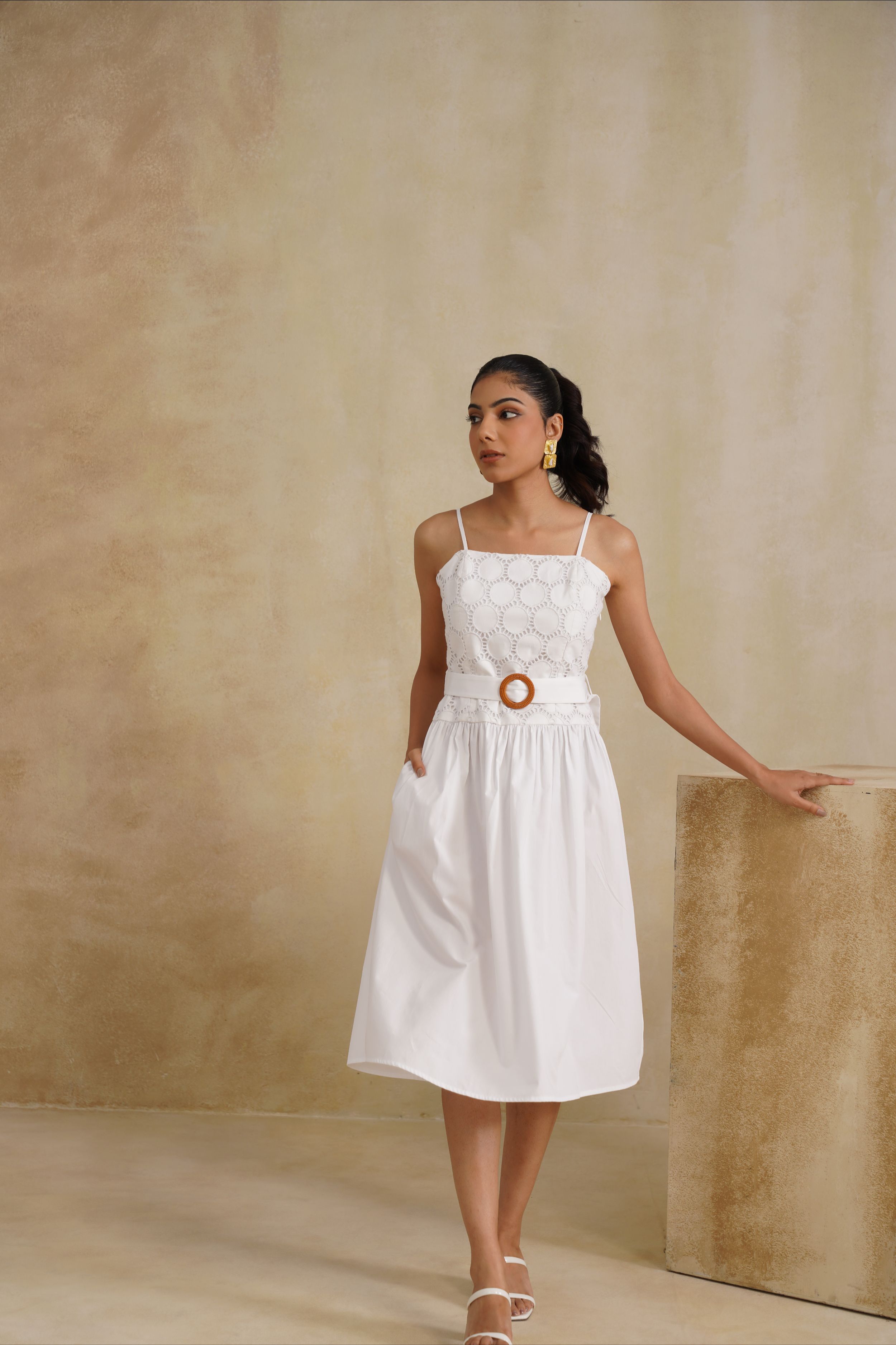 Whisper White Buckle Dress