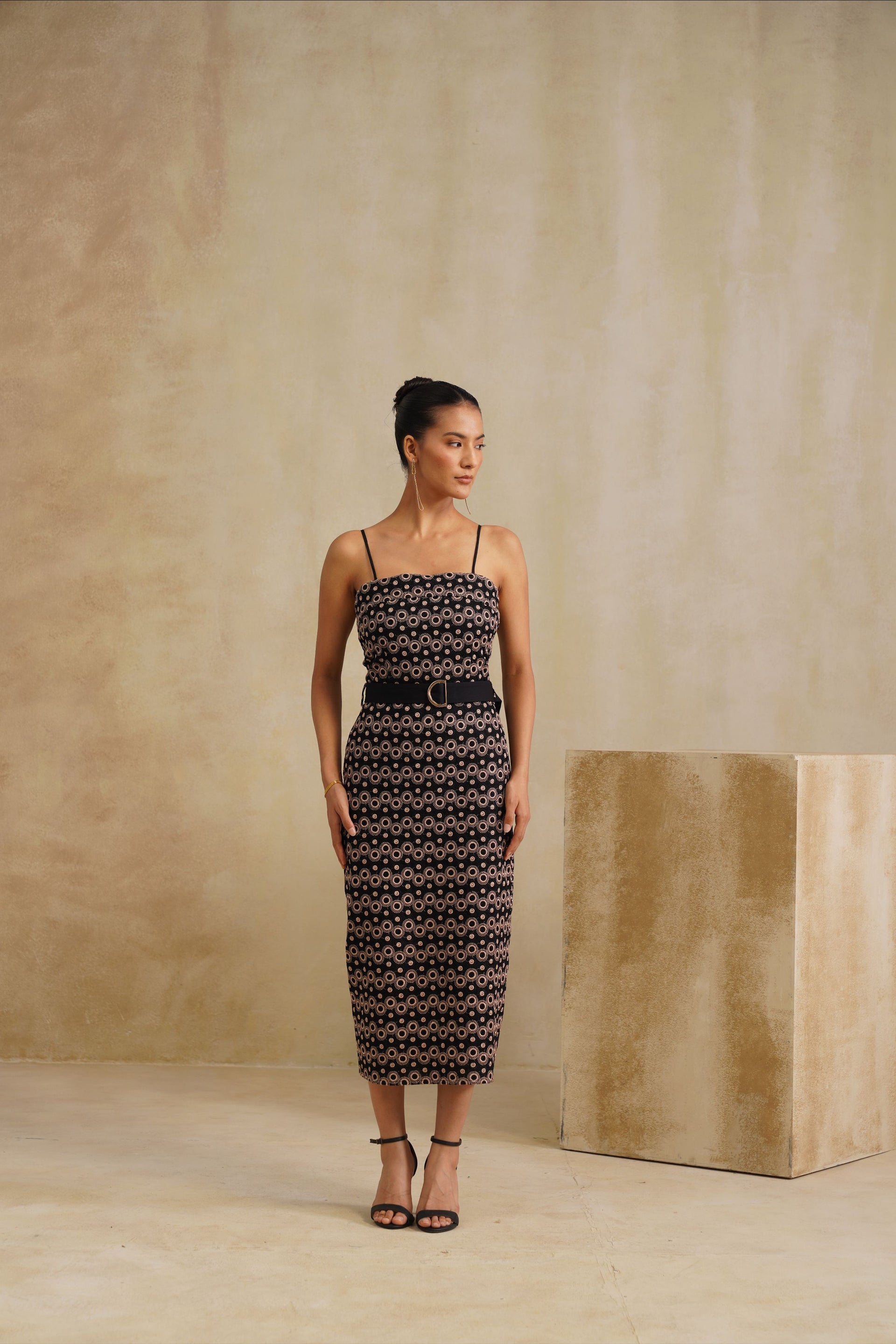 Regal Noir Belted Dress
