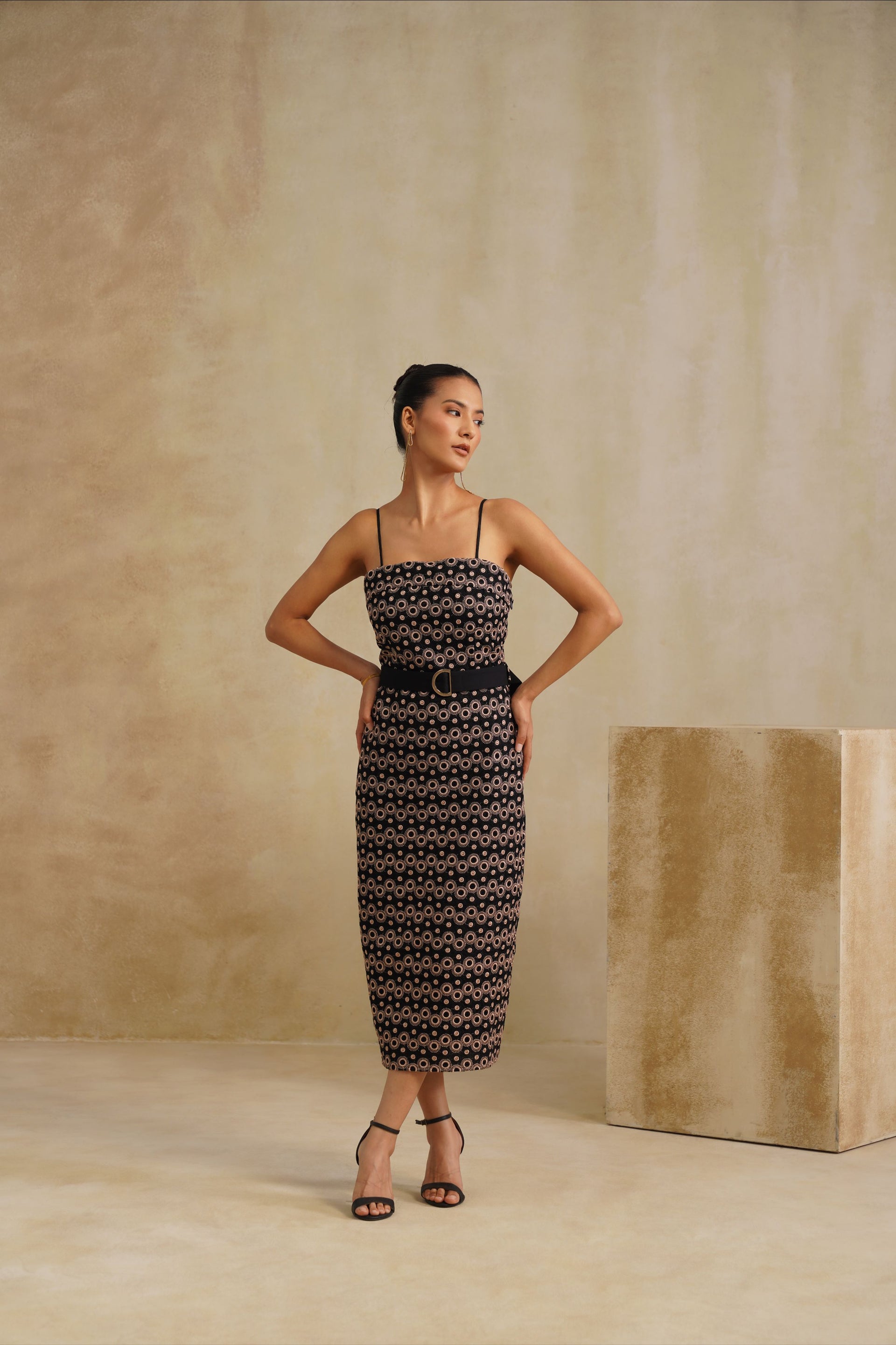 Regal Noir Belted Dress