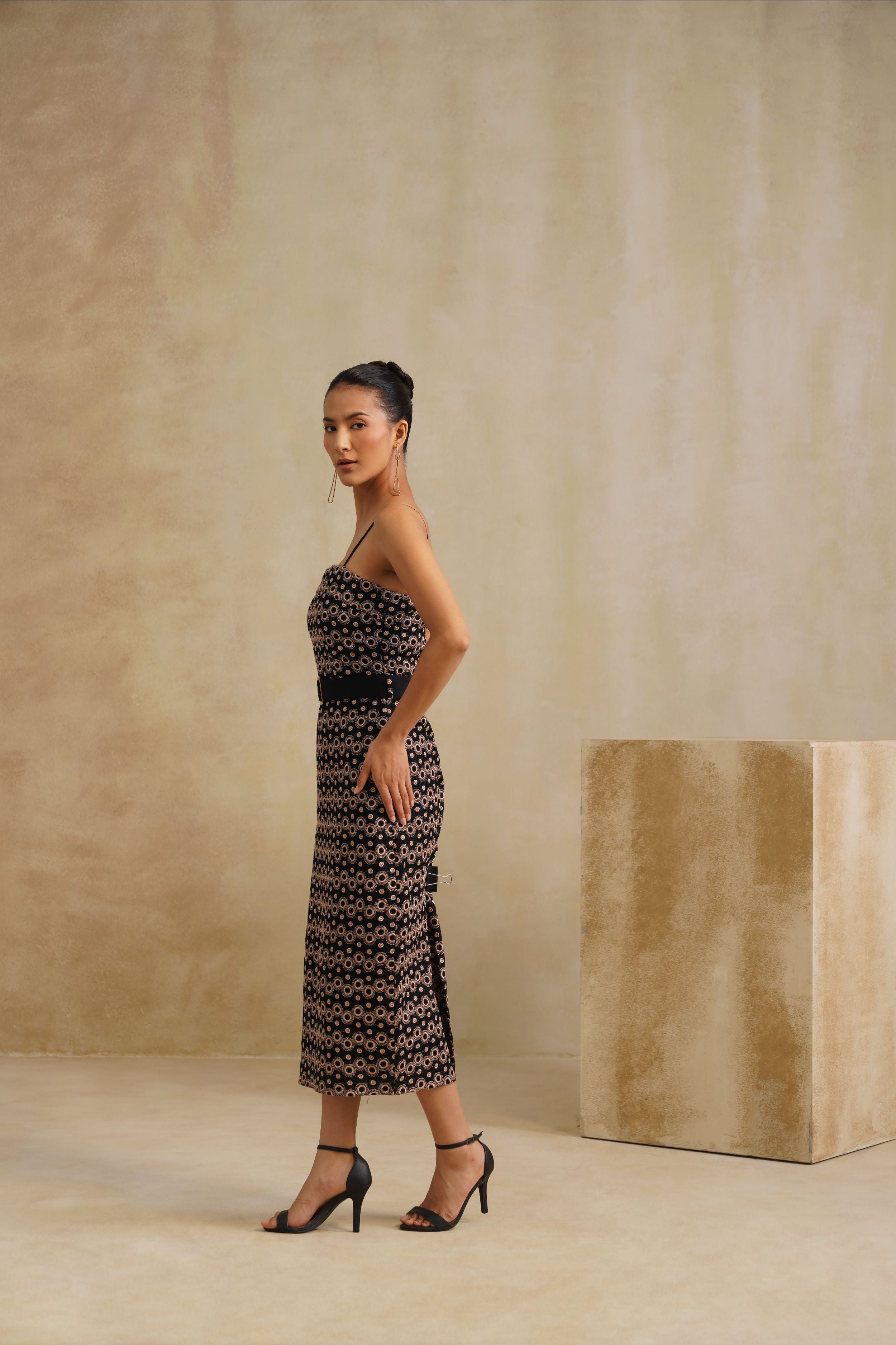 Regal Noir Belted Dress