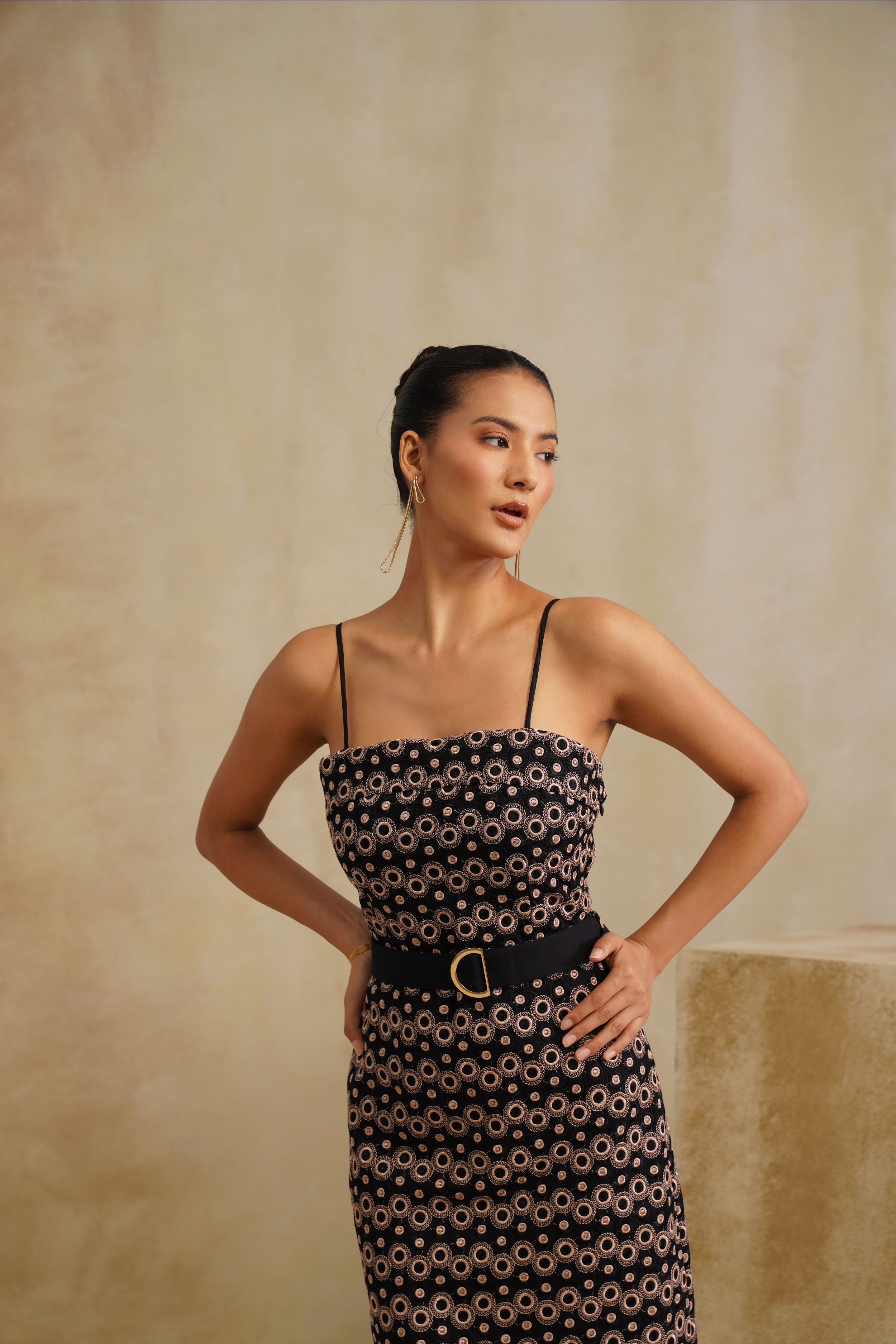 Regal Noir Belted Dress