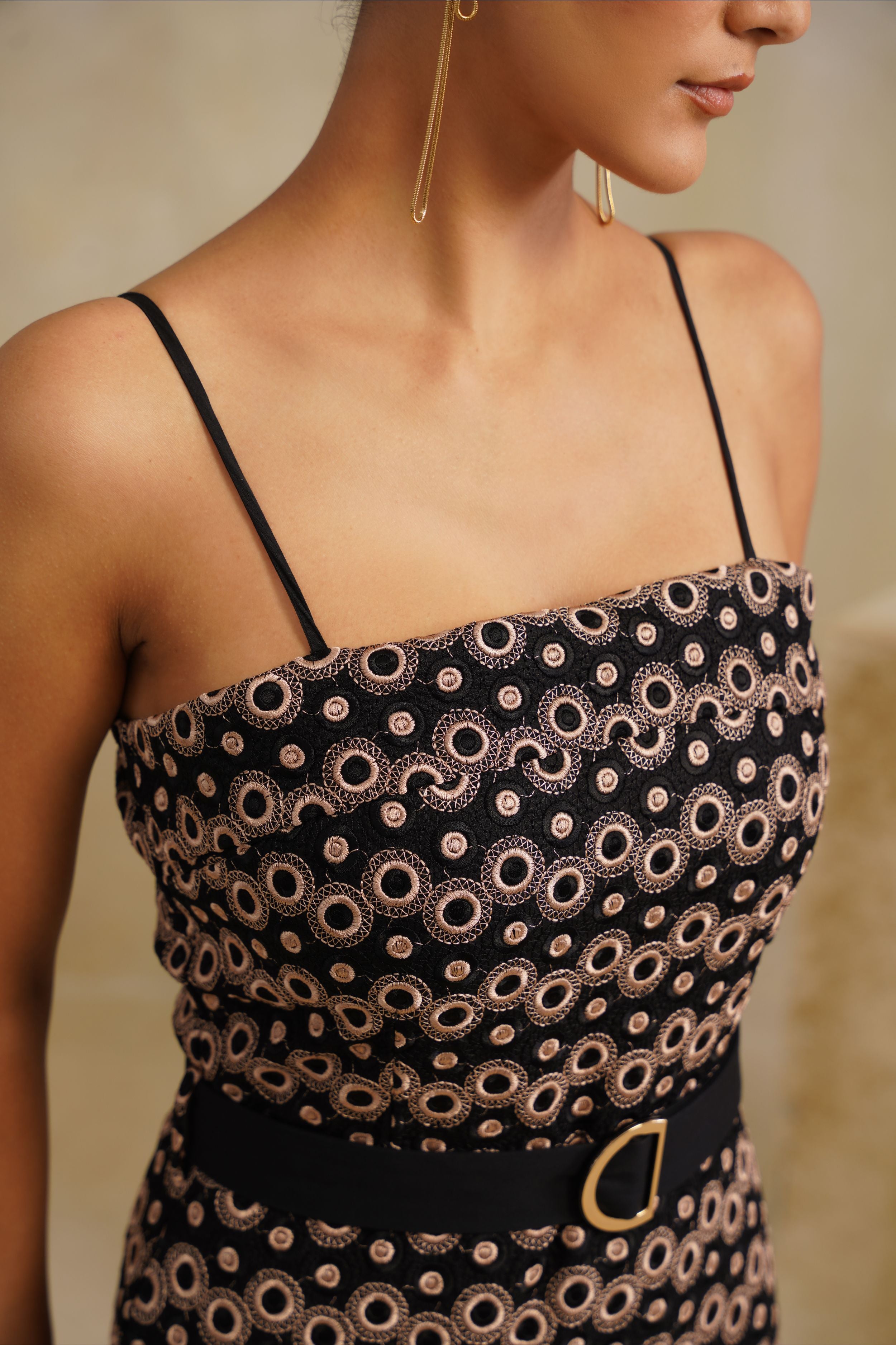 Regal Noir Belted Dress