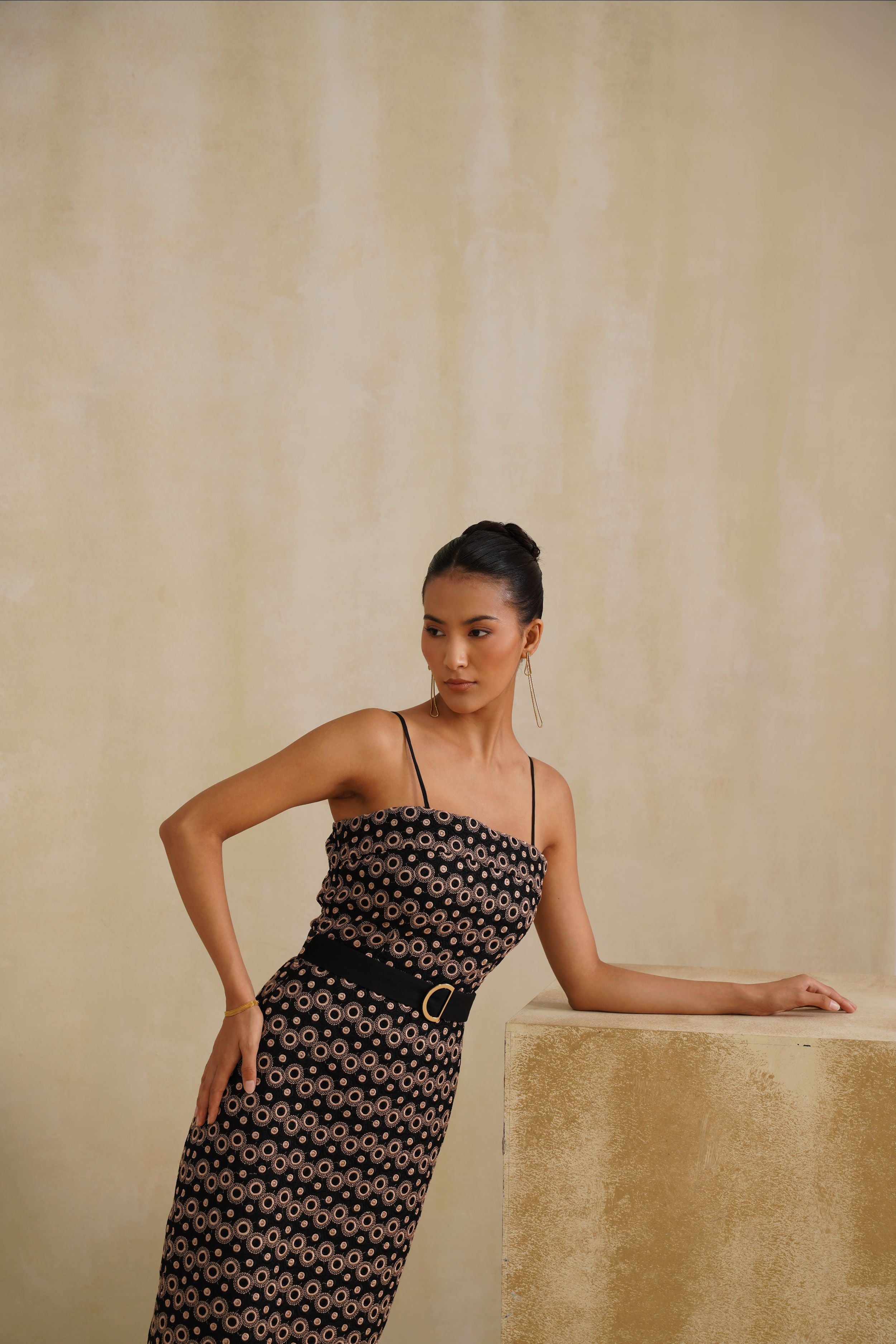 Regal Noir Belted Dress