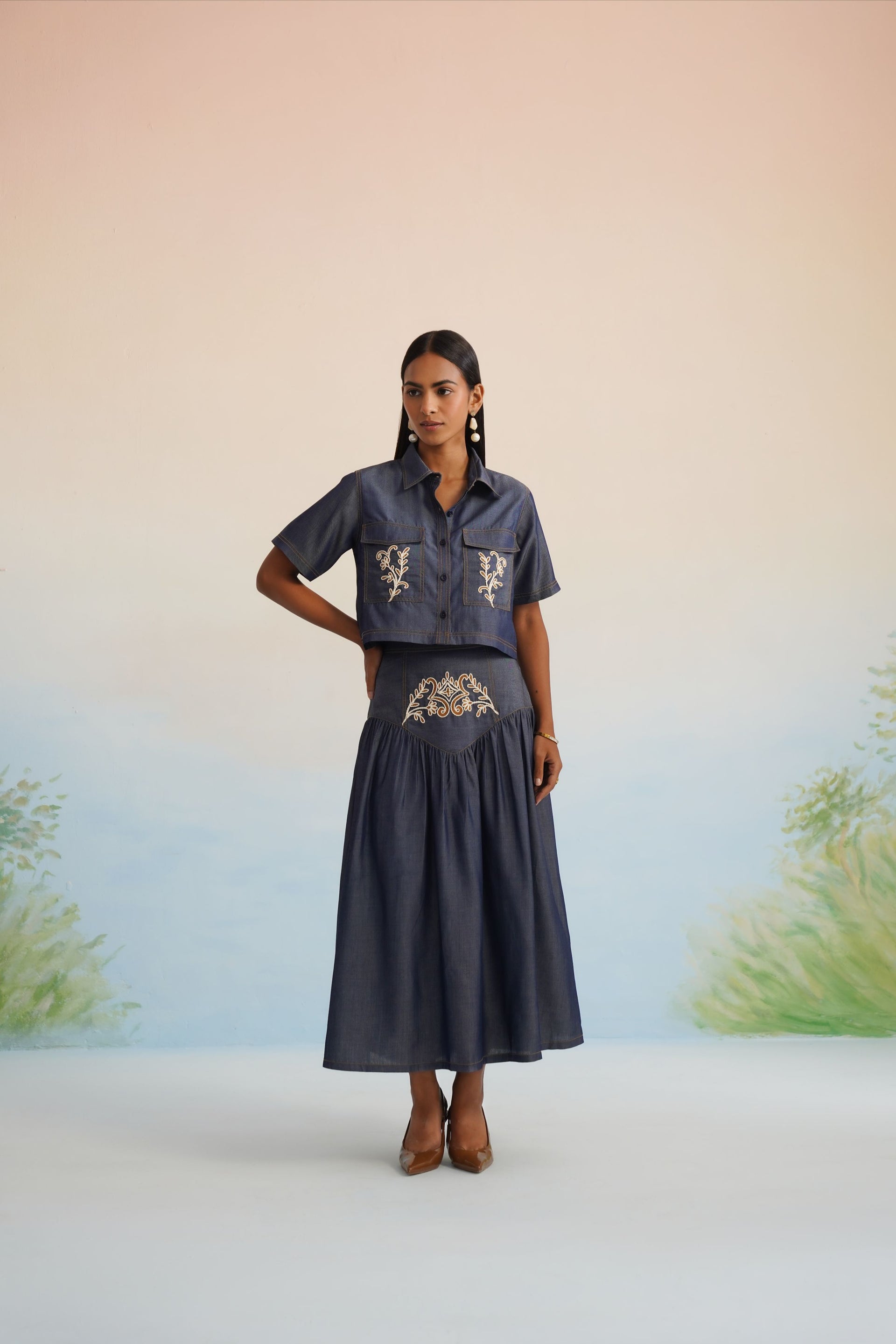 The Midnight Indigo Heritage Embroidered Denim Co-ord