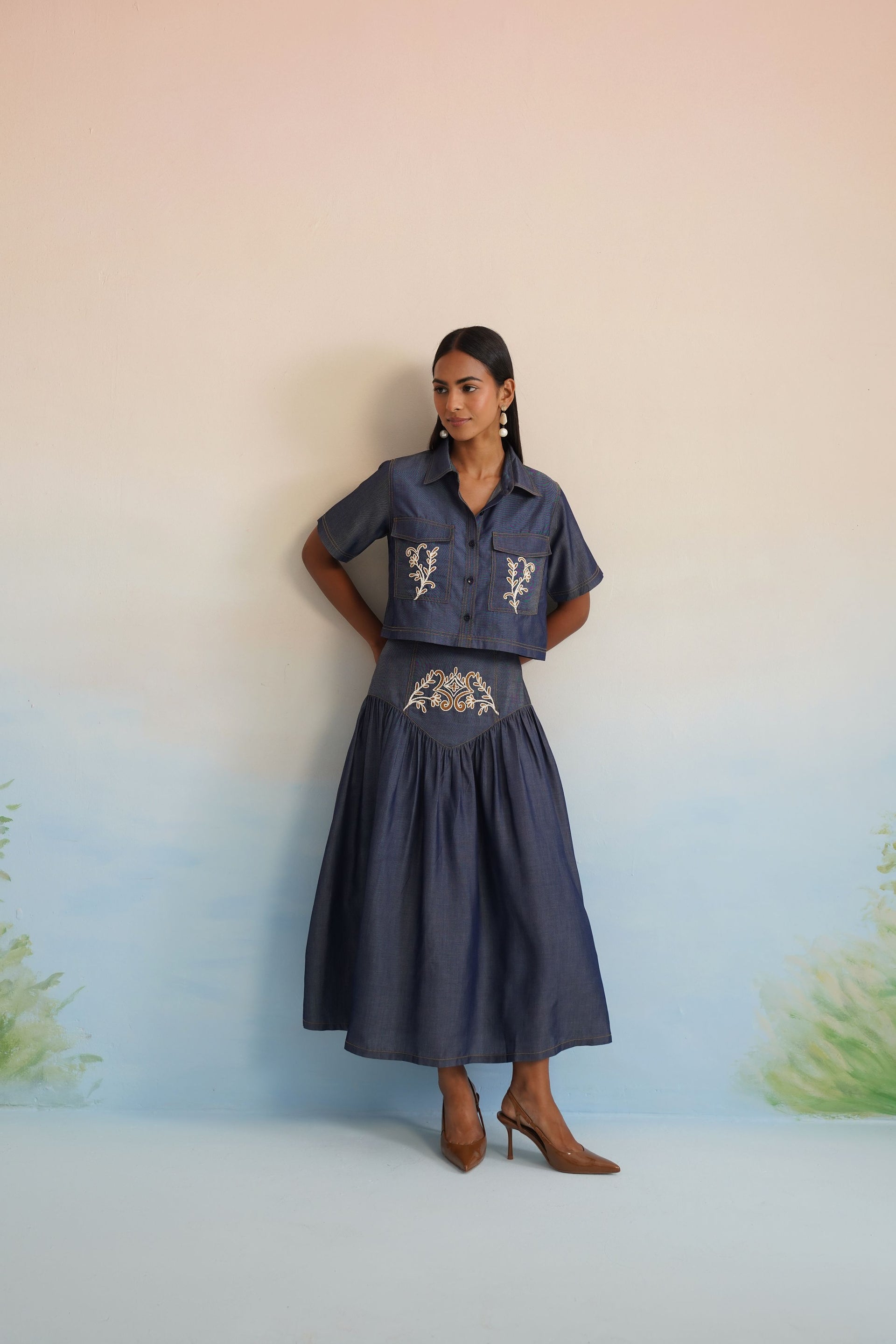 The Midnight Indigo Heritage Embroidered Denim Co-ord