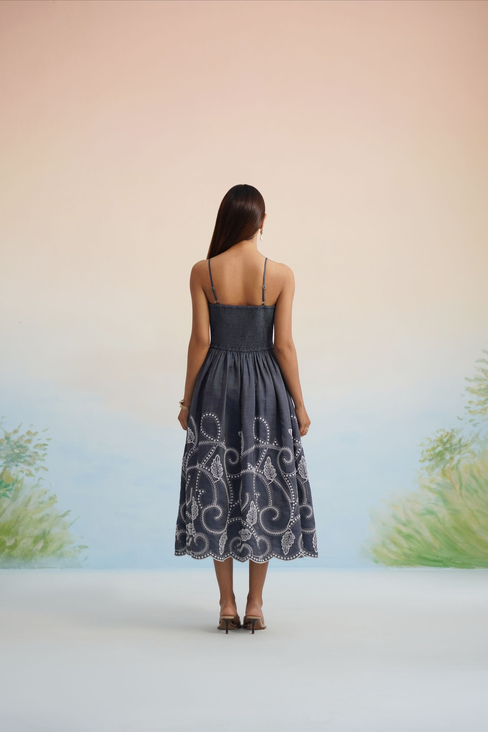 The Indigo Vine Embroidered Midi Dress