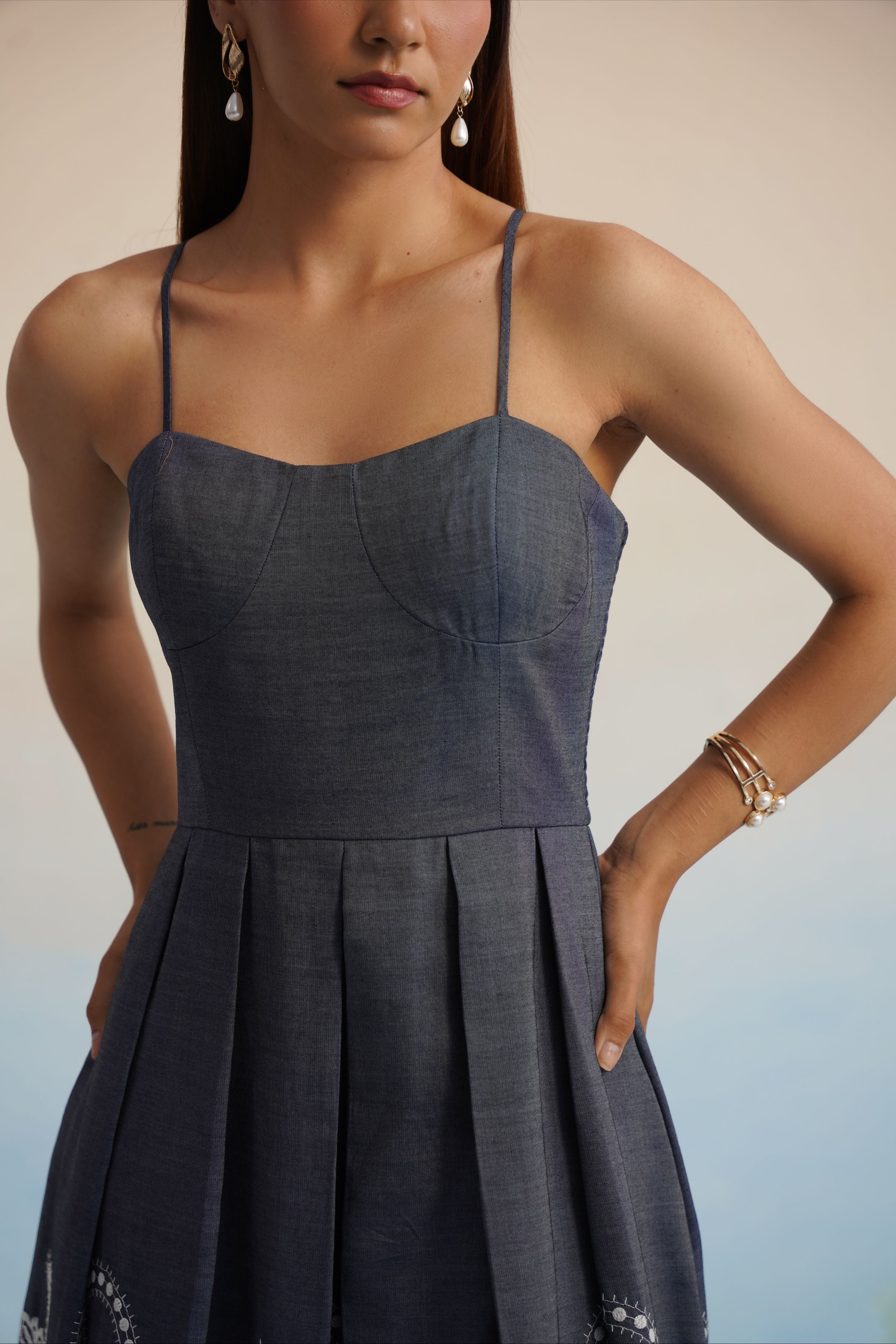 Women's Indigo Embroidered Midi Dress