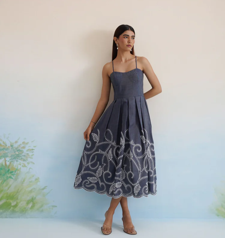 Bulevar Blossom - The Indigo Vine Embroidered Midi Dress