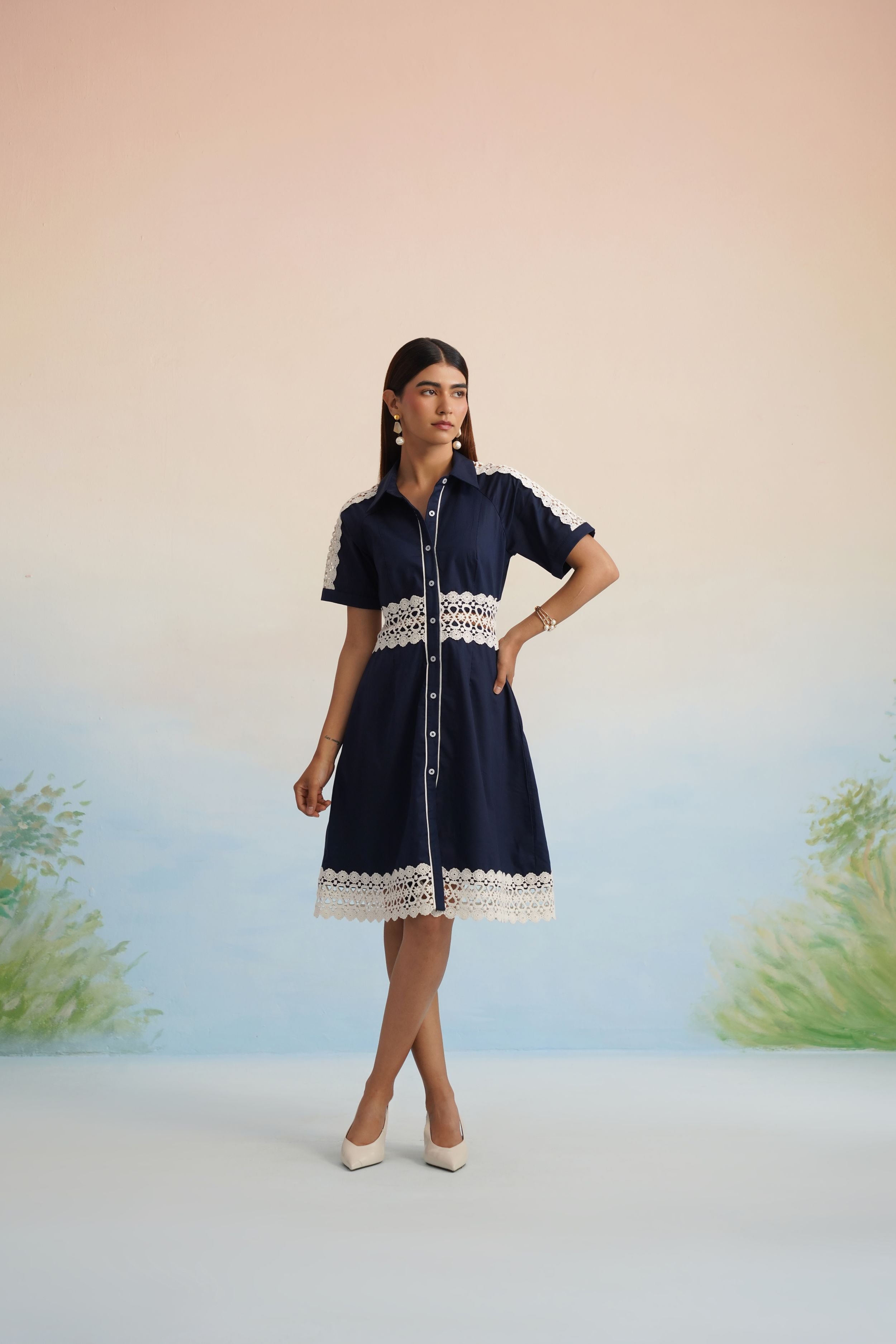 The Navy Bloom Lace Shirt Dress