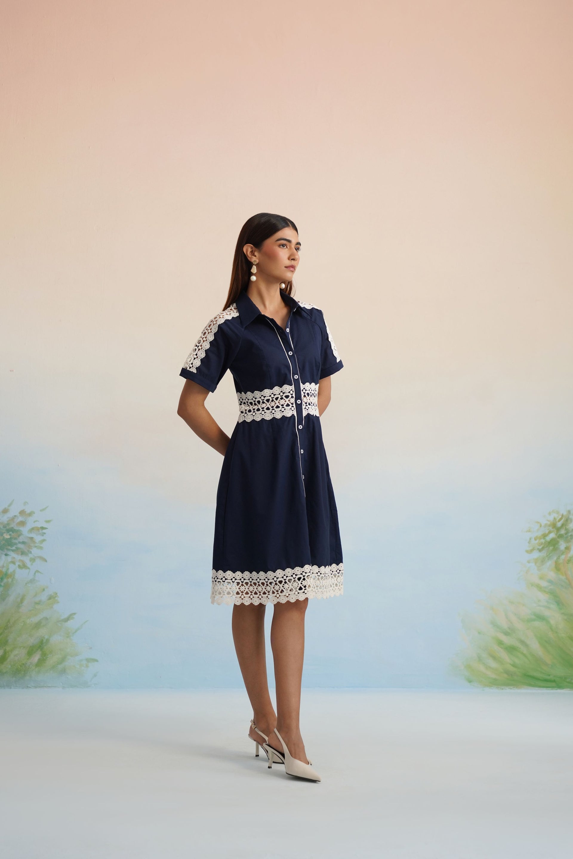 The Navy Bloom Lace Shirt Dress