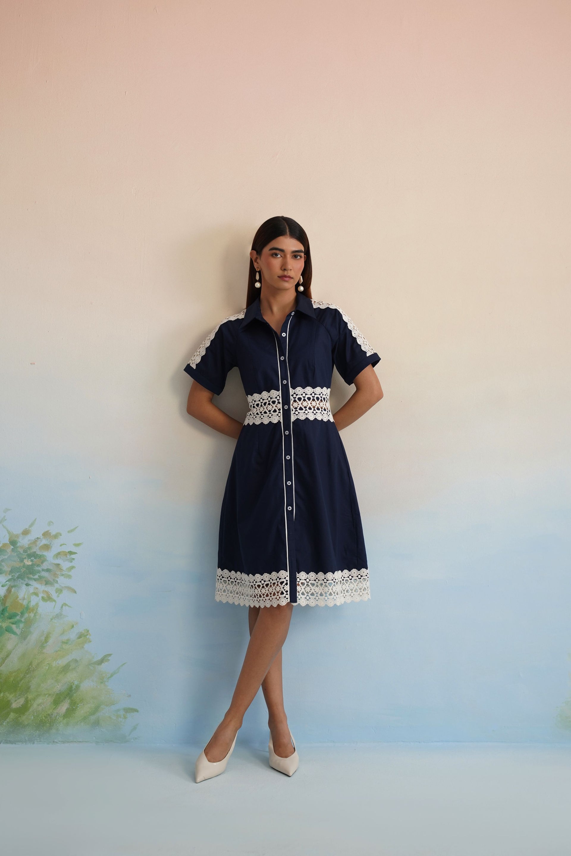 The Navy Bloom Lace Shirt Dress