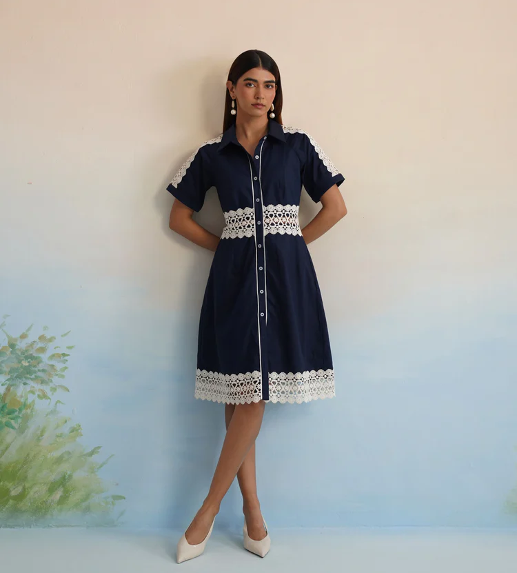 Bulevar Blossom - The Navy Bloom Lace Shirt Dress