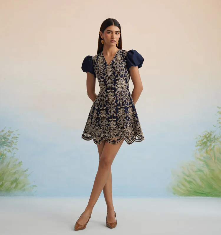 The Midnight Fleur Embroidered Mini Dress