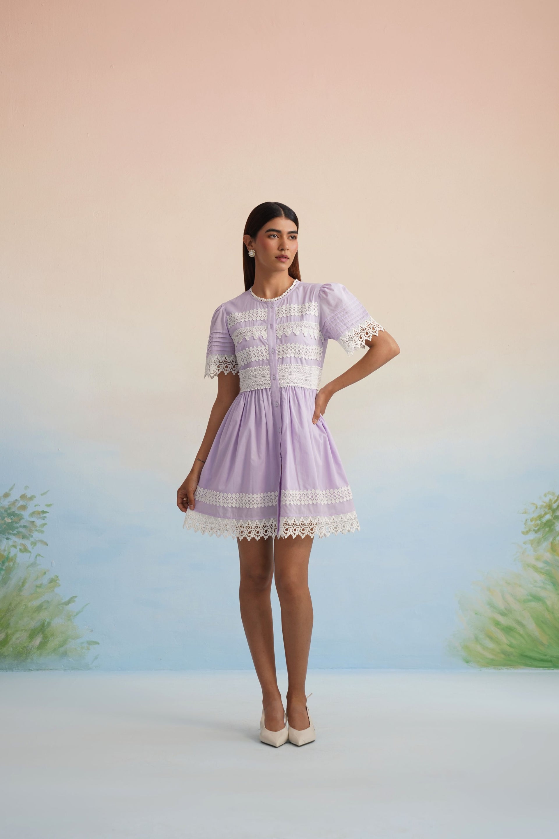 Bulevar Blossom - The Lilac Whisper Lace Button-Down Mini Dress