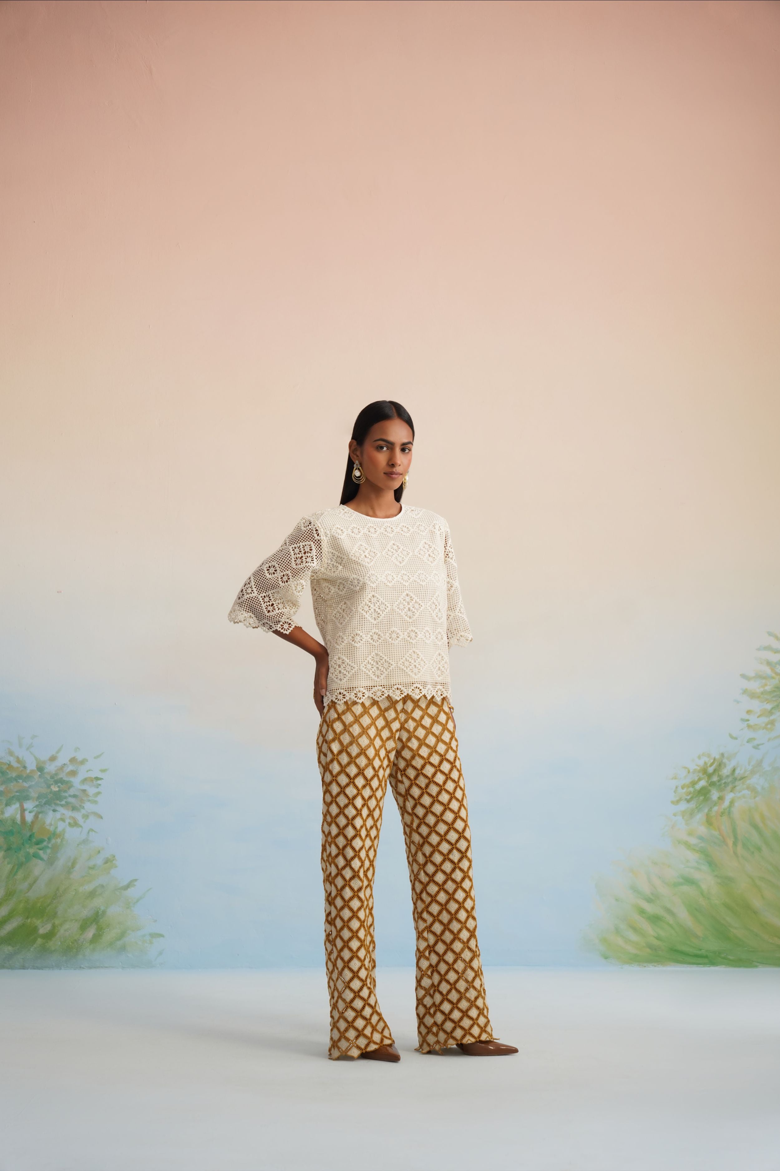 The Sienna Geometric Lace Pant Set