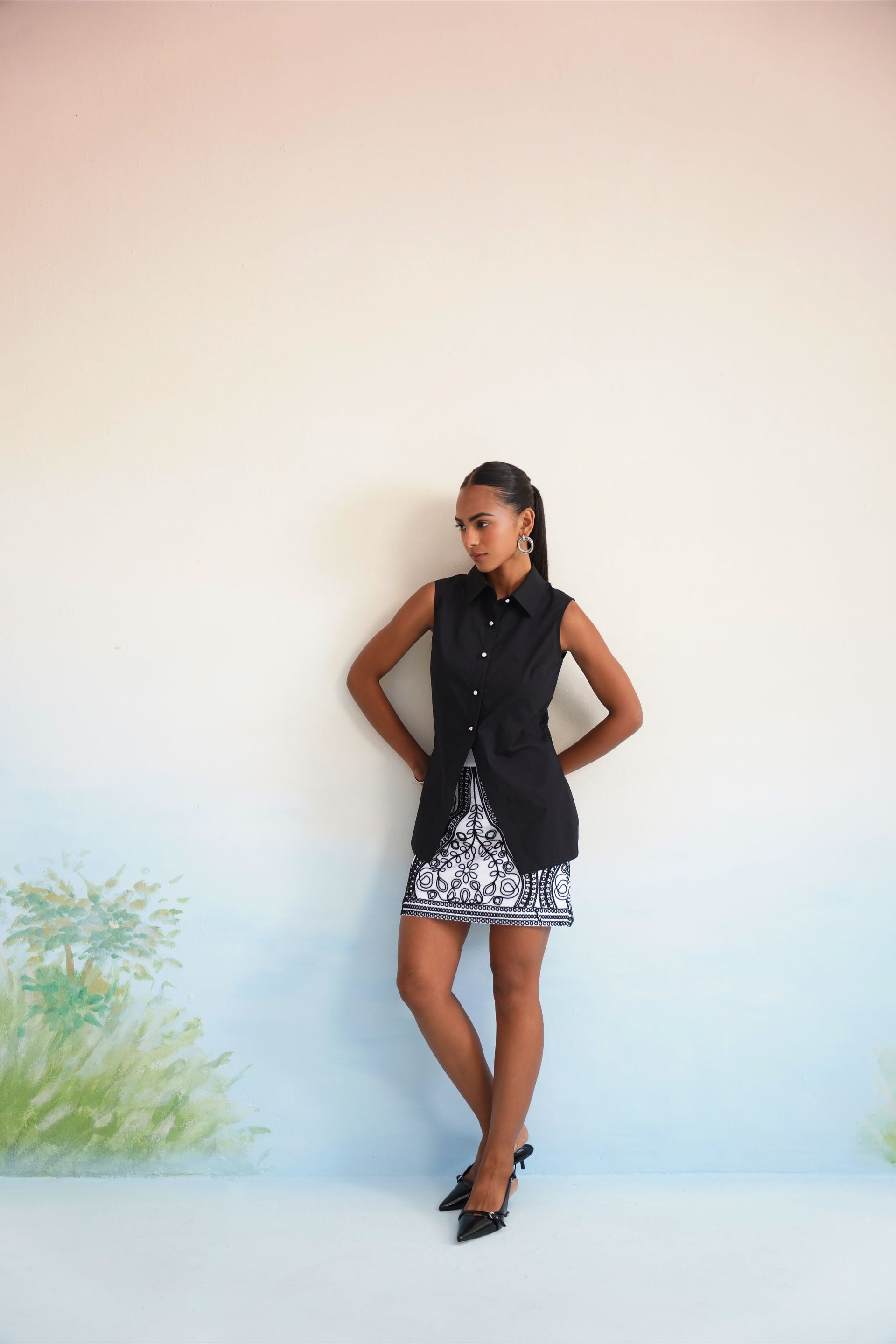 The Noir Medallion Embroidered Skirt Set
