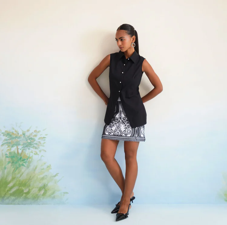 Bulevar Blossom - The Noir Medallion Embroidered Skirt Set