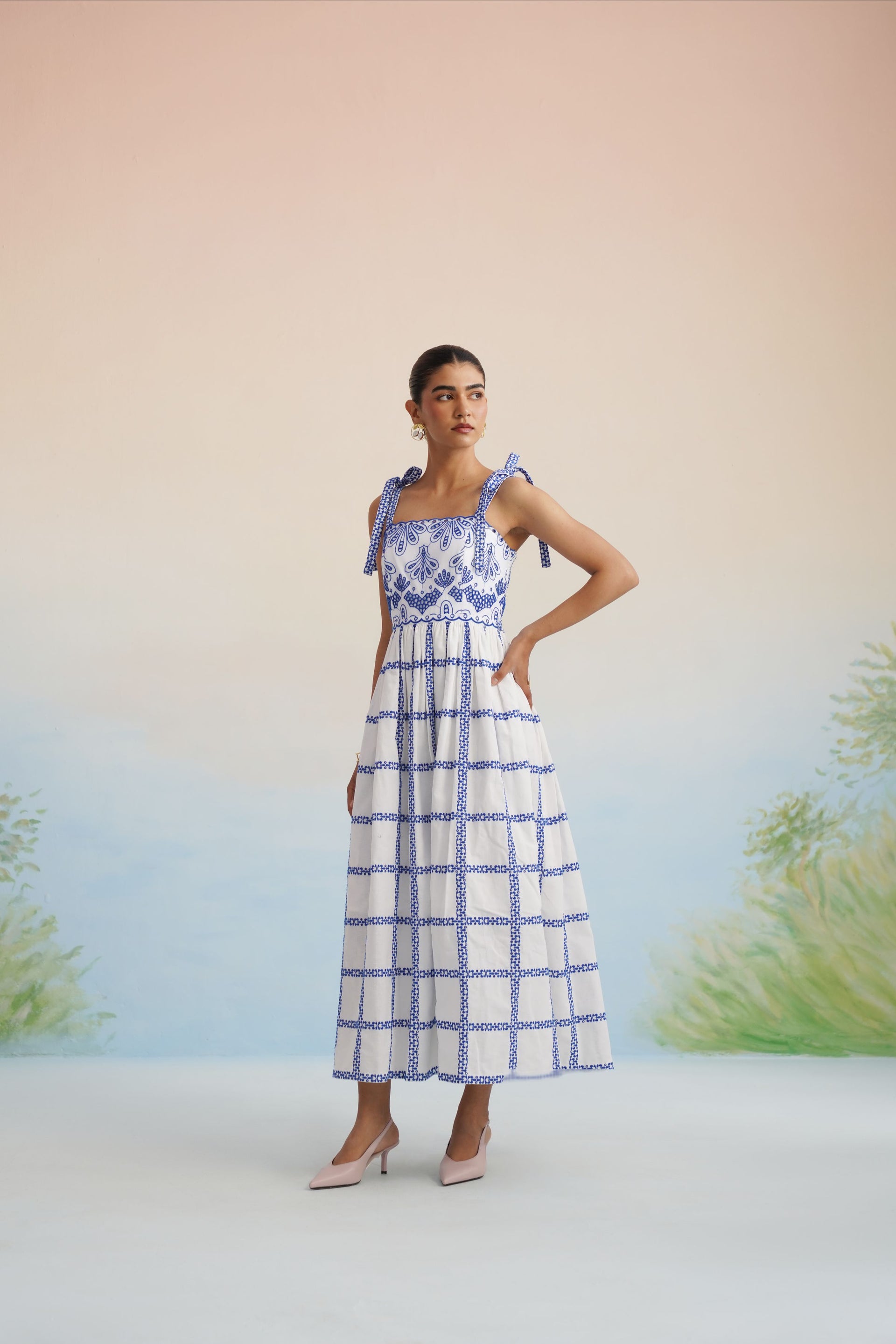 The Santorini Blue Tie-Shoulder Midi Dress
