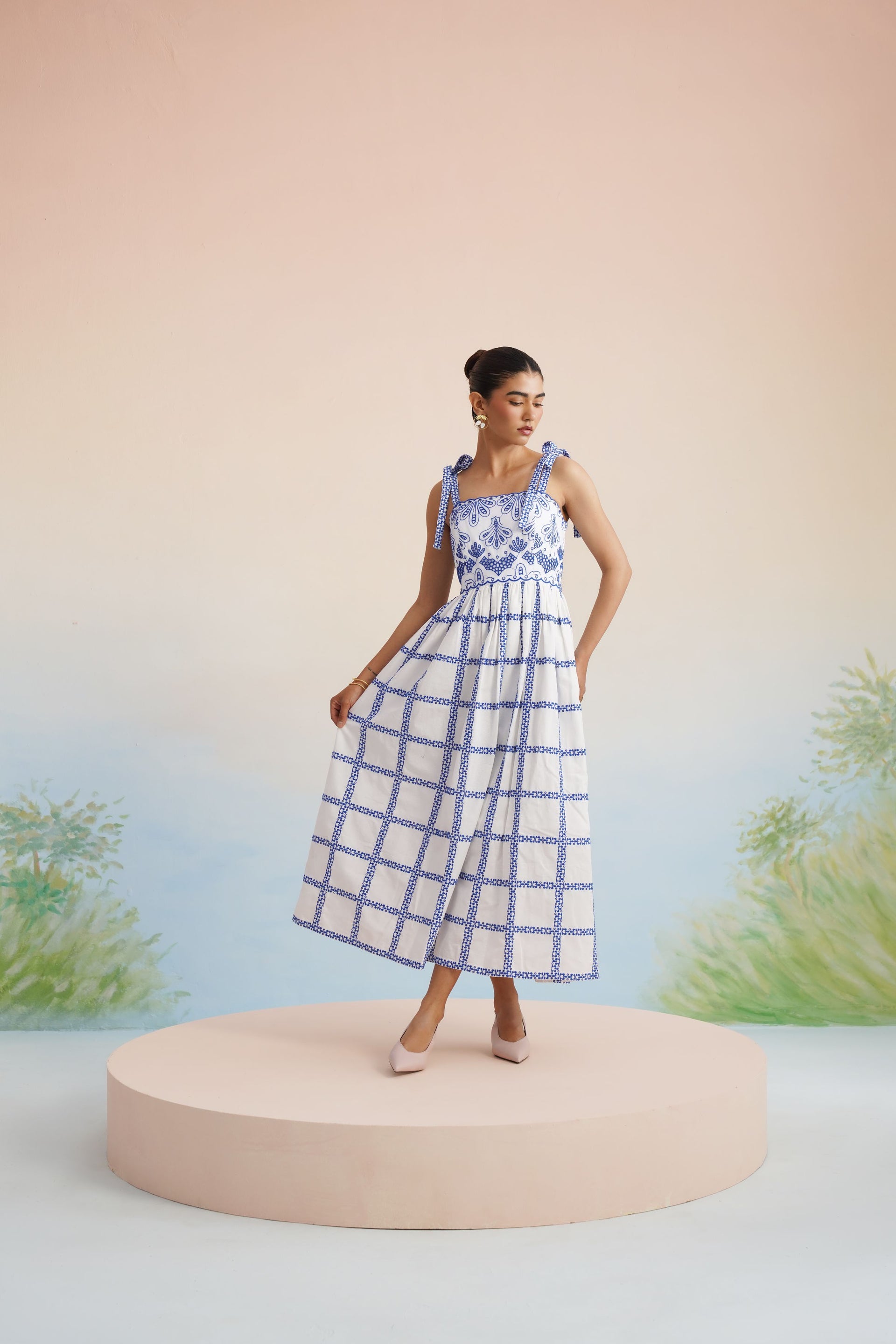 The Santorini Blue Tie-Shoulder Midi Dress