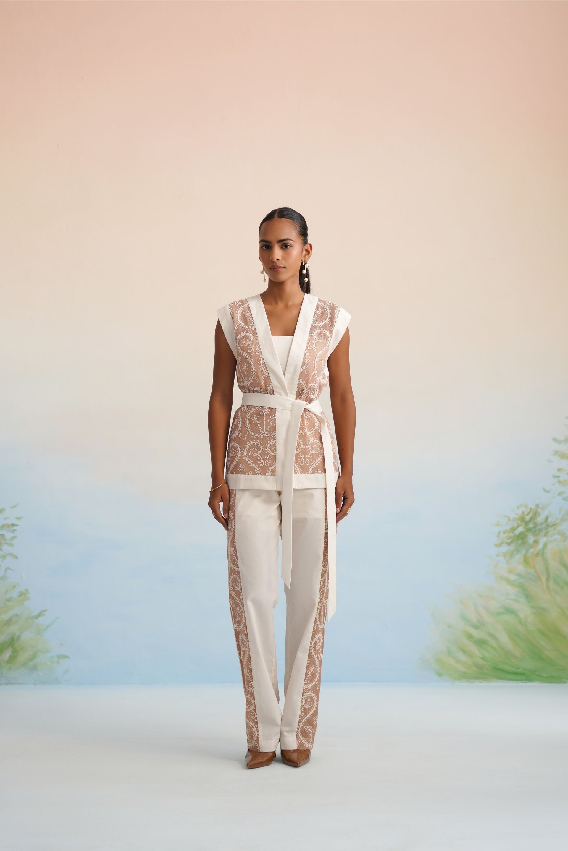 Bulevar Blossom - The Sandstone Embroidered Vest & Pant Set