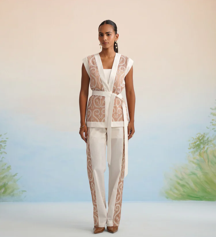 Bulevar Blossom - The Sandstone Embroidered Vest & Pant Set
