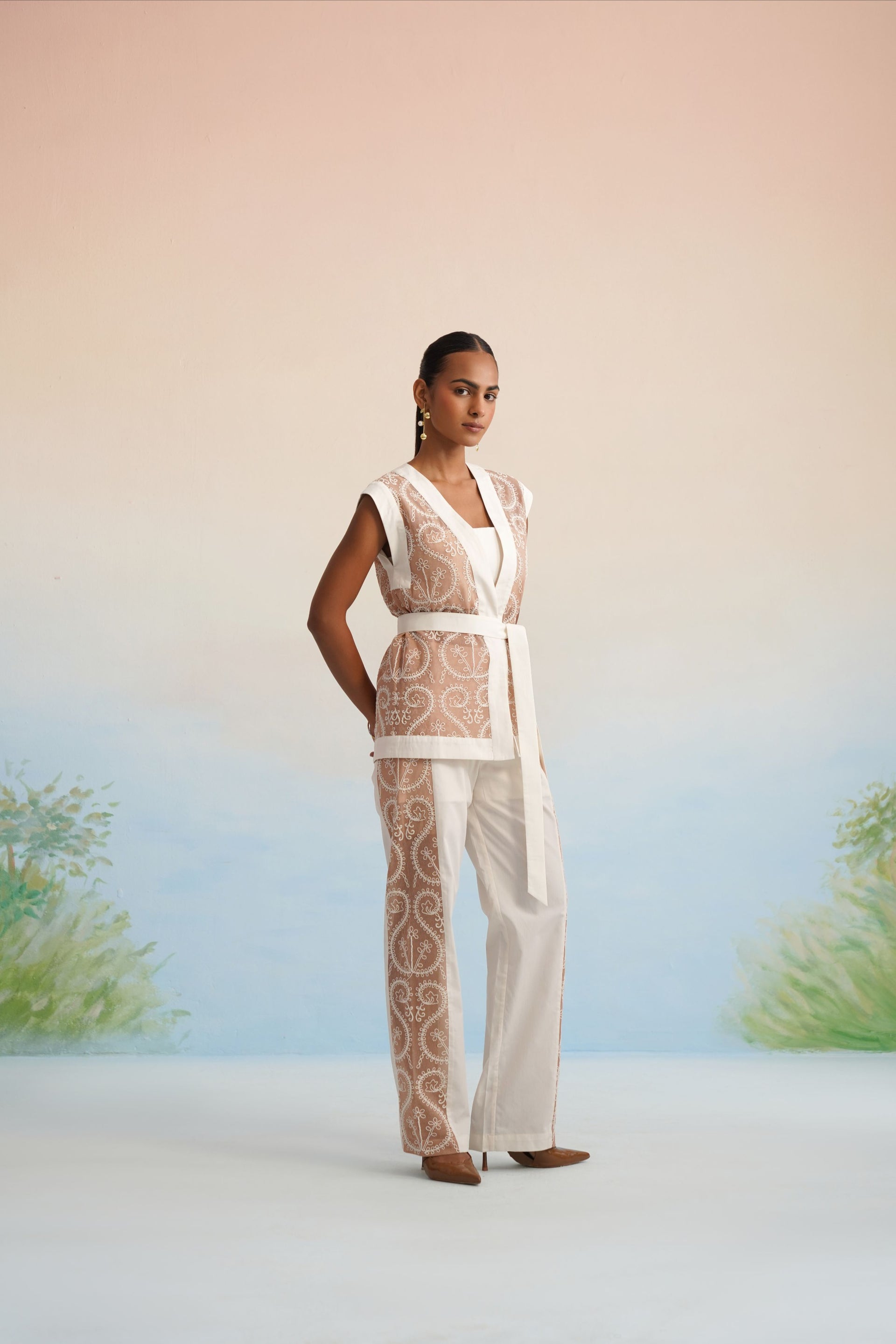 The Sandstone Embroidered Vest & Pant Set