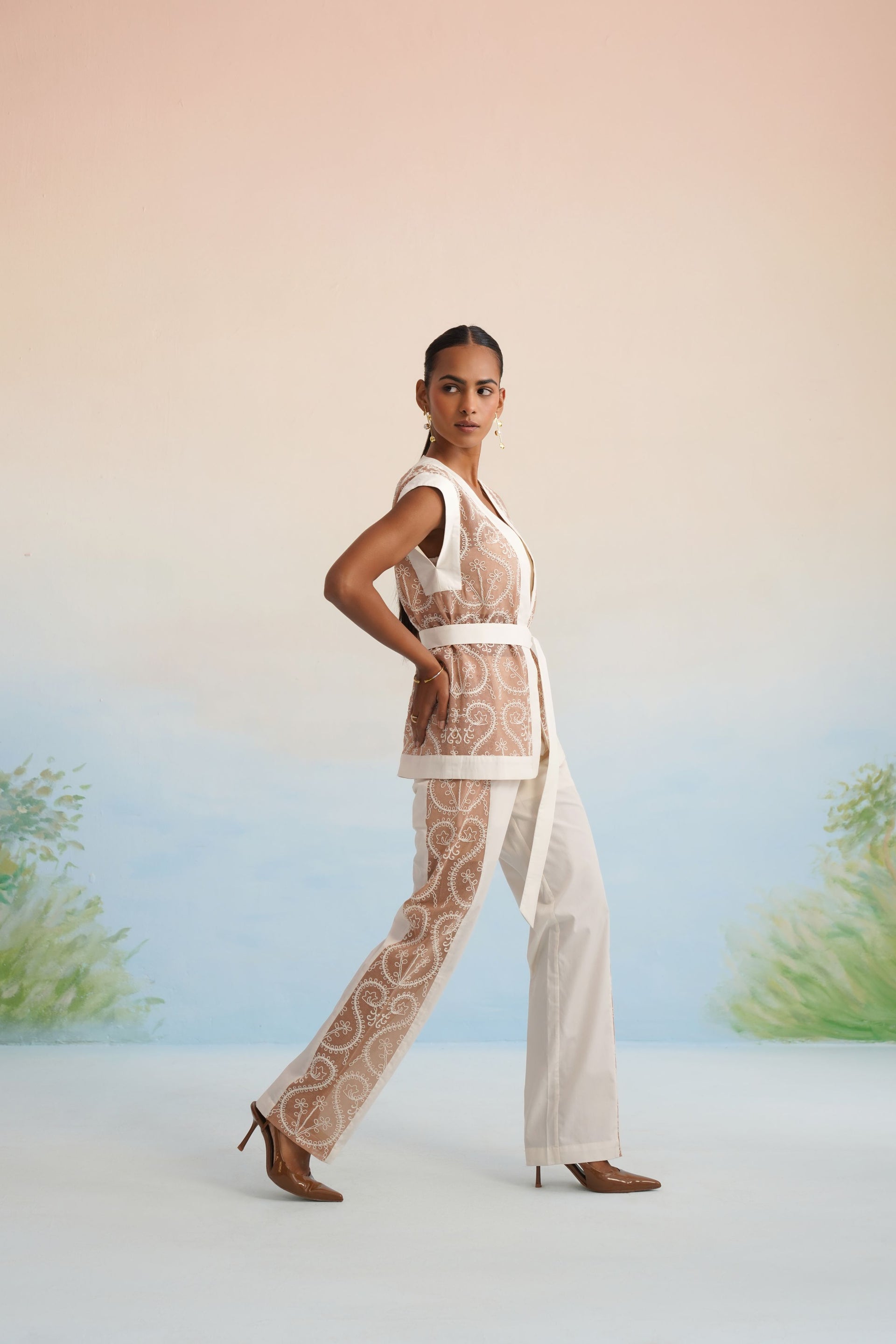 Bulevar Blossom - The Sandstone Embroidered Vest & Pant Set