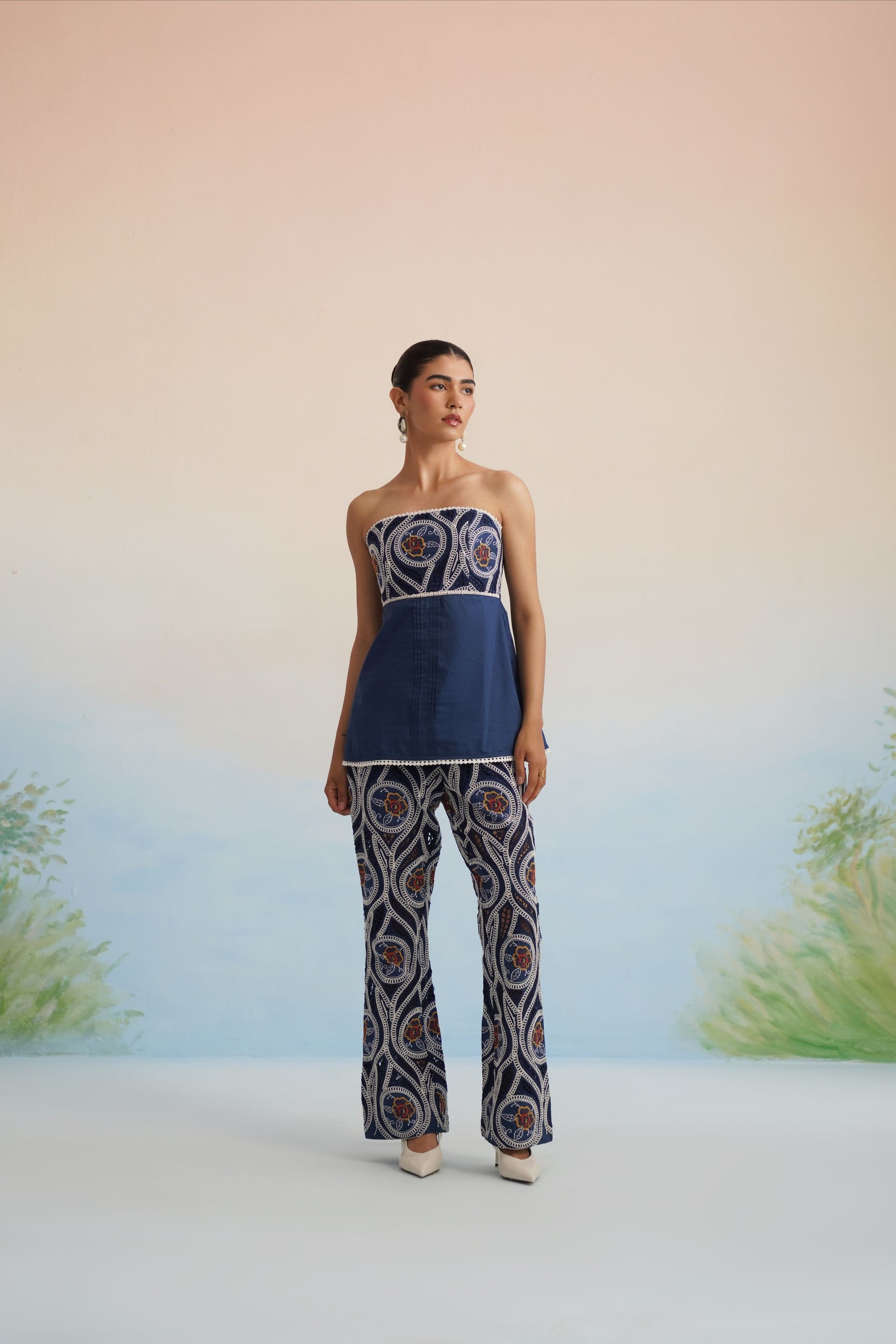 Indigo Strapless Peplum Set