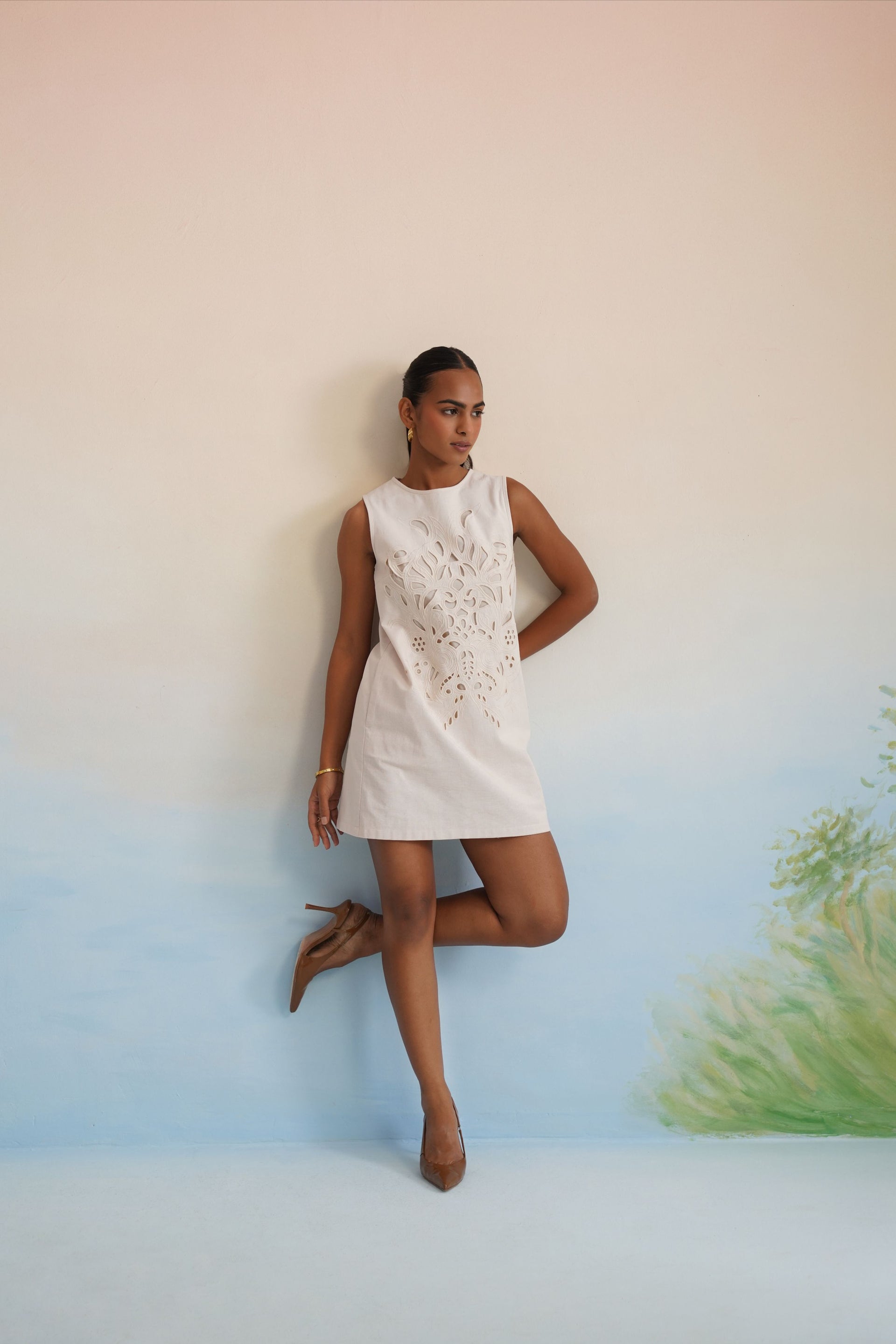 The Ivory Oasis Cutwork Shift Dress
