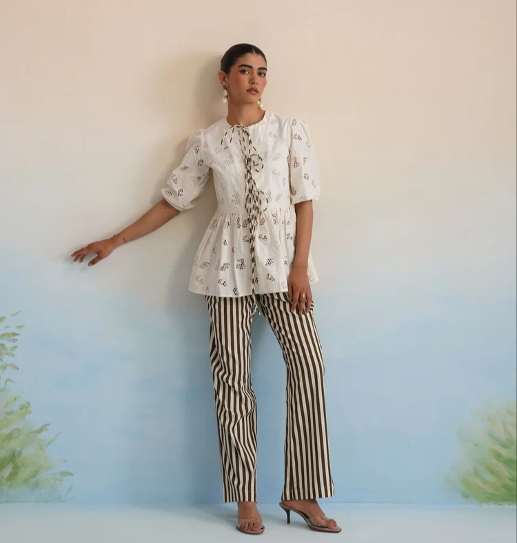 Bulevar Blossom - The Isla Ivory Cutwork Peplum Pant Set