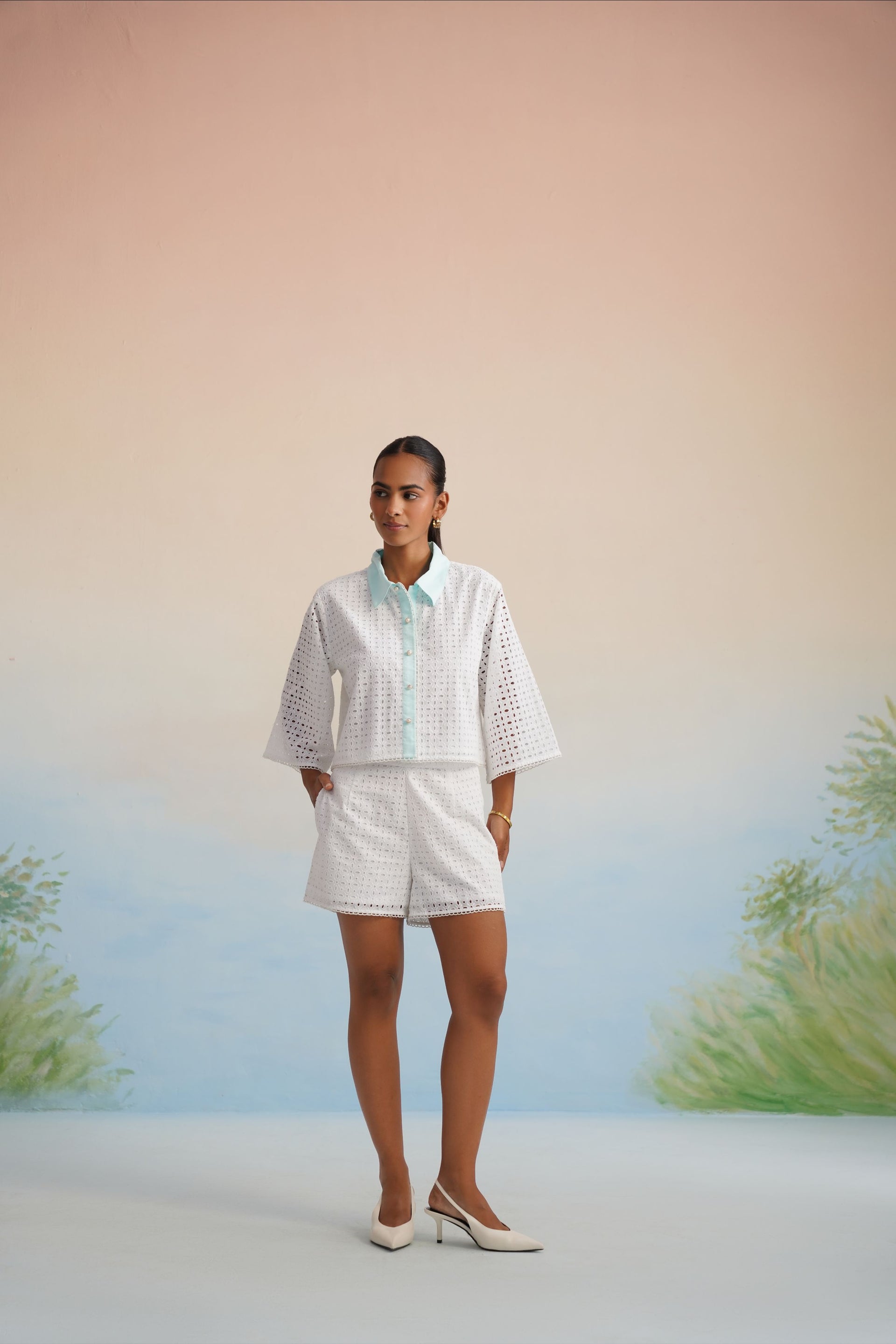Bulevar Blossom - The Amalfi Aqua-Trim Cutwork Short Set