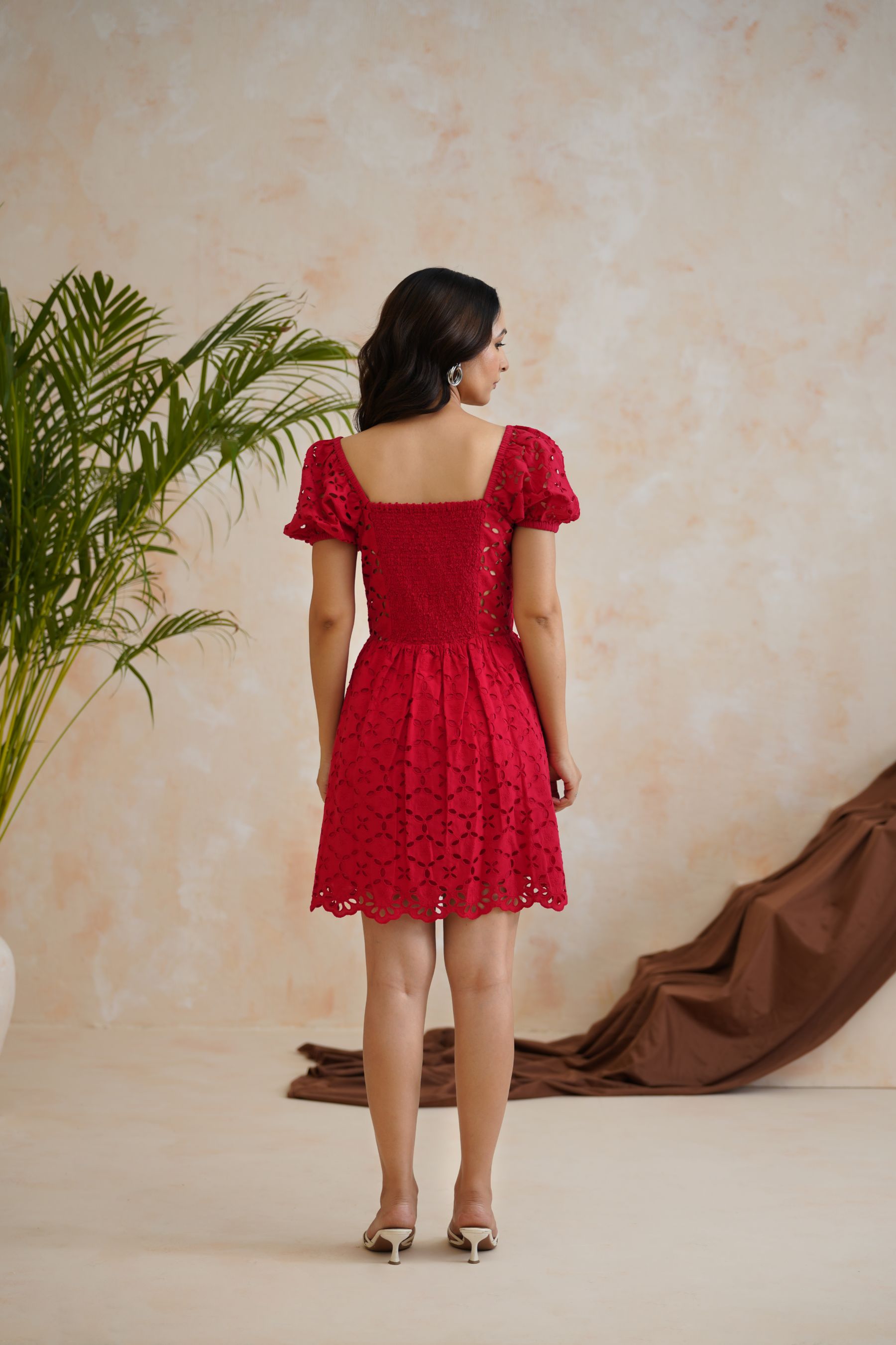 The Carmela Red Eyelet Mini Dress