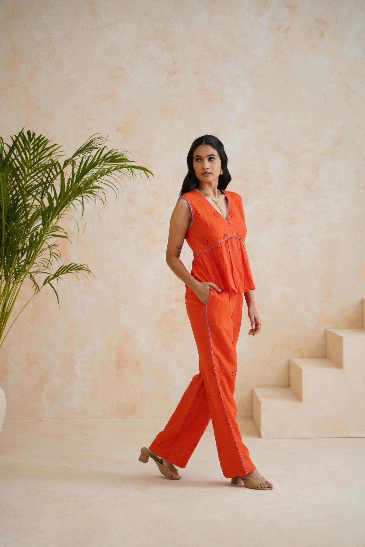 Tangerine Bloom Peplum Co-ord