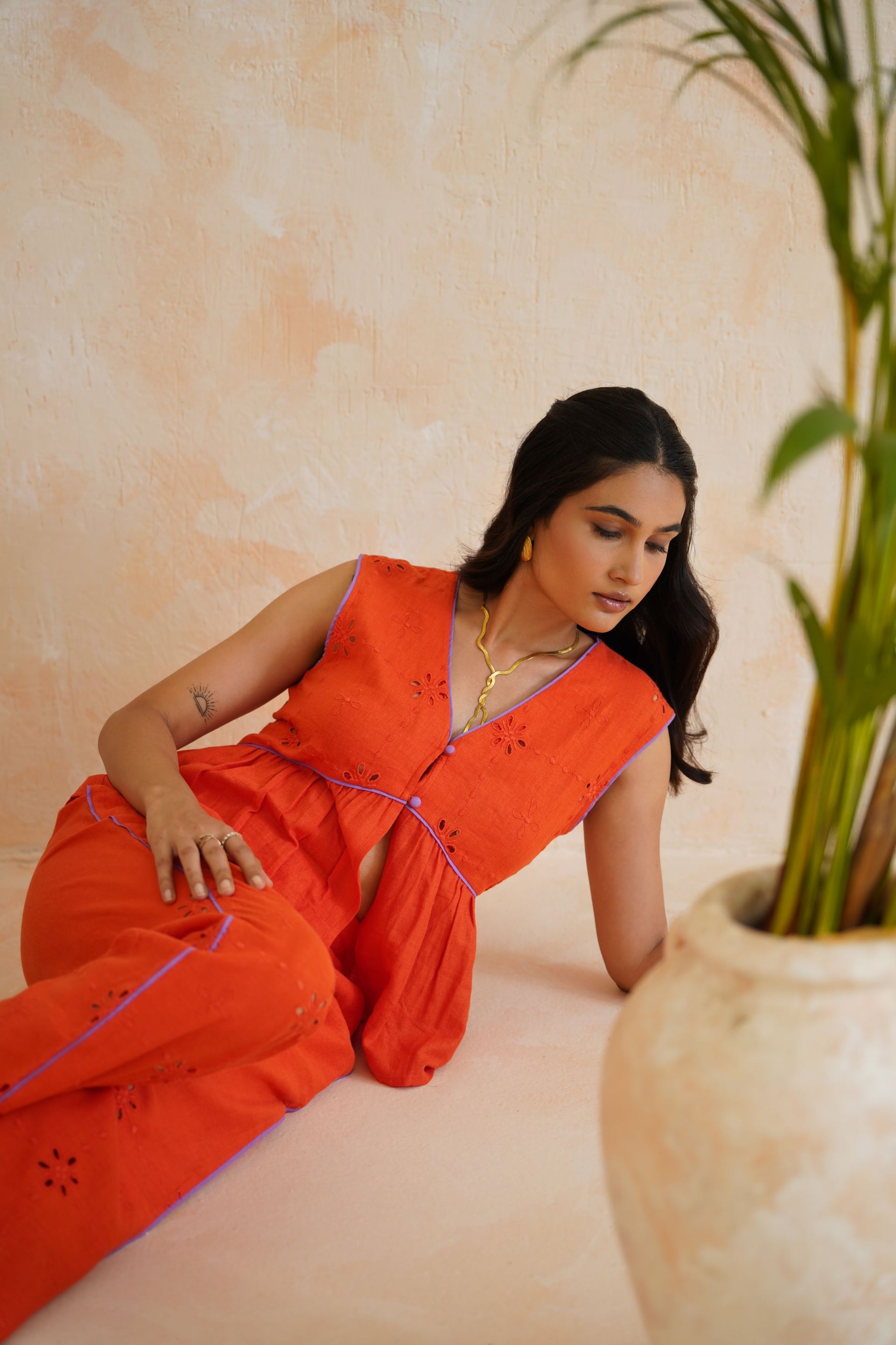 Tangerine Bloom Peplum Top