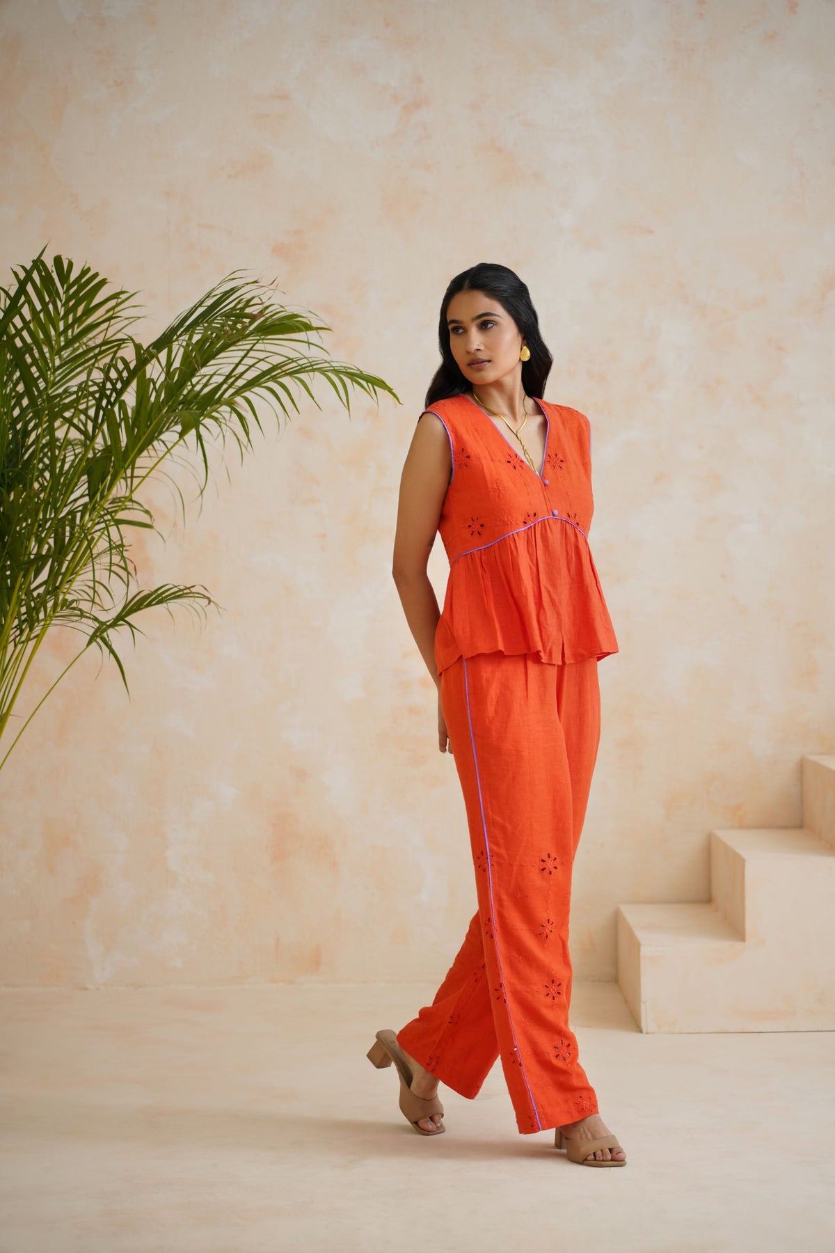 Tangerine Bloom Peplum Co-ord