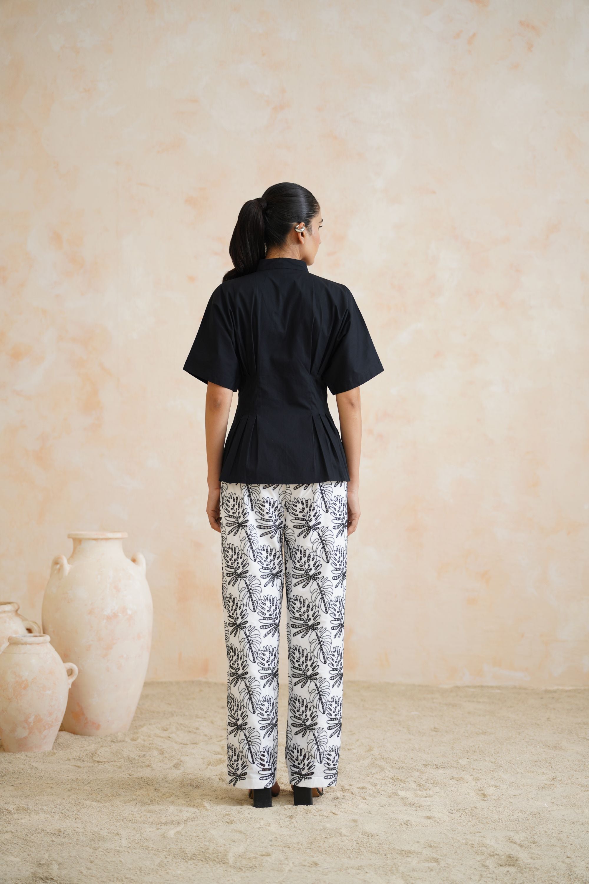 Monochrome Grove Pleated Black Top