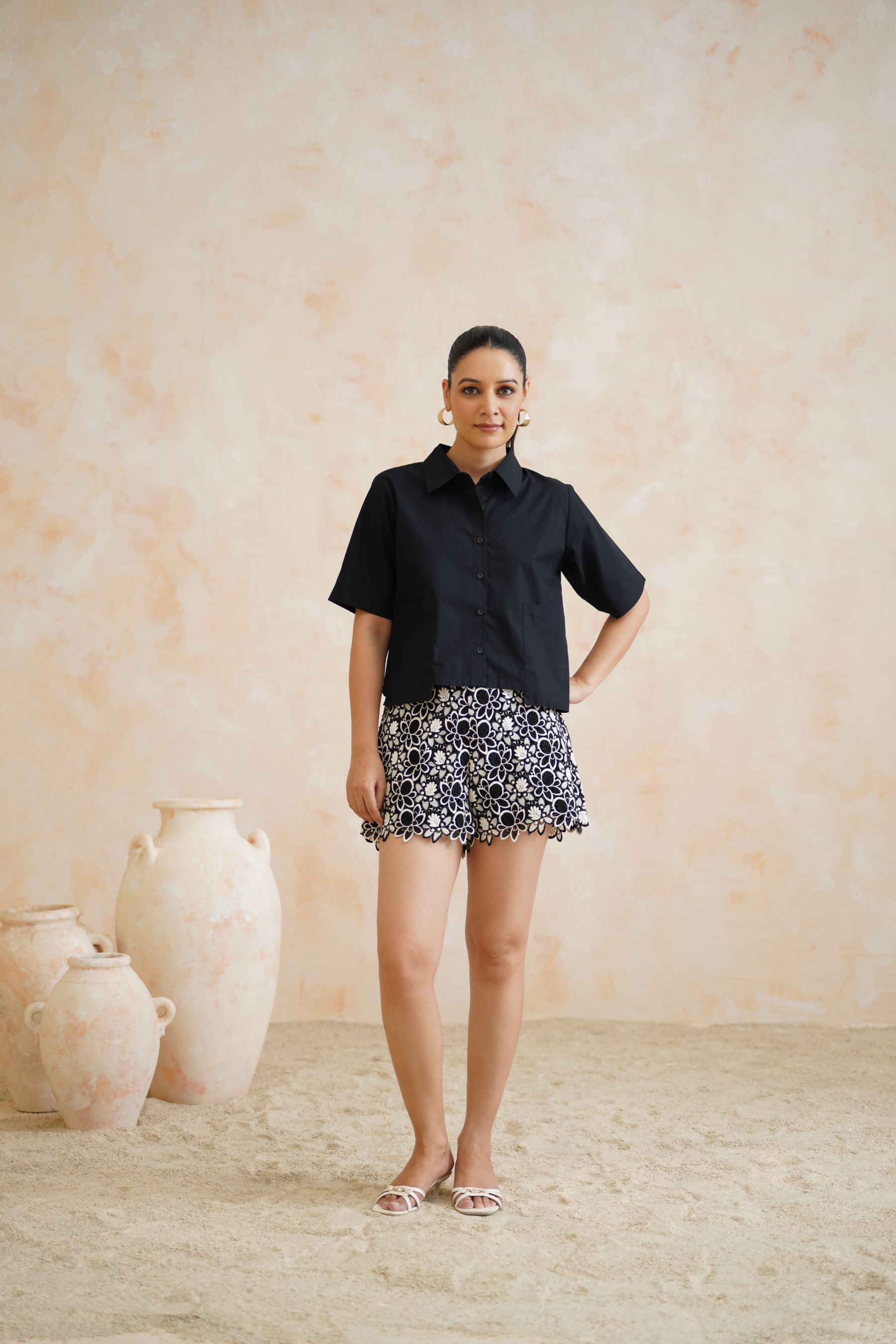 Noir Bloom Black Button-Up Top