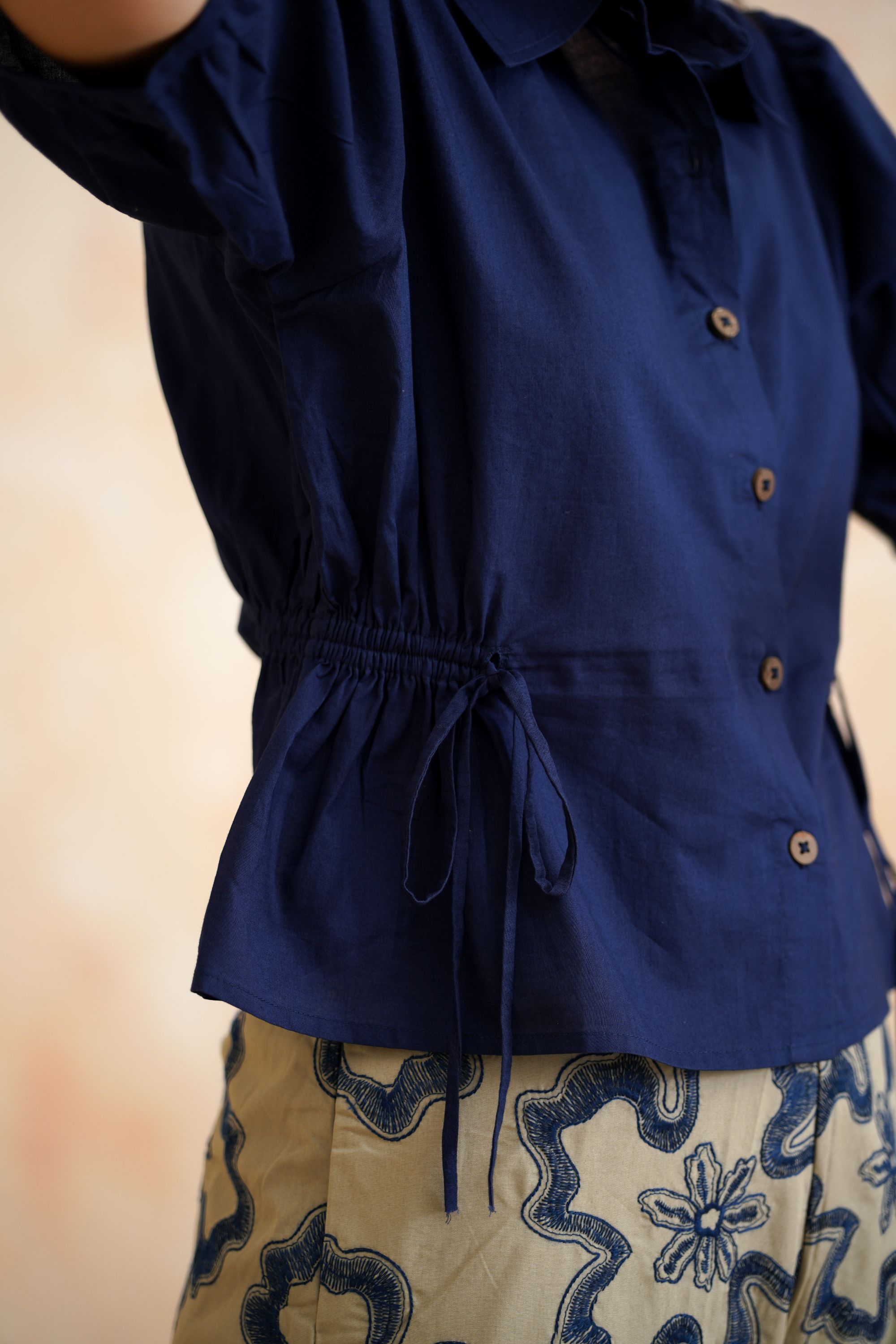 The Harper Navy Peplum Shirt & Floral Trouser Set