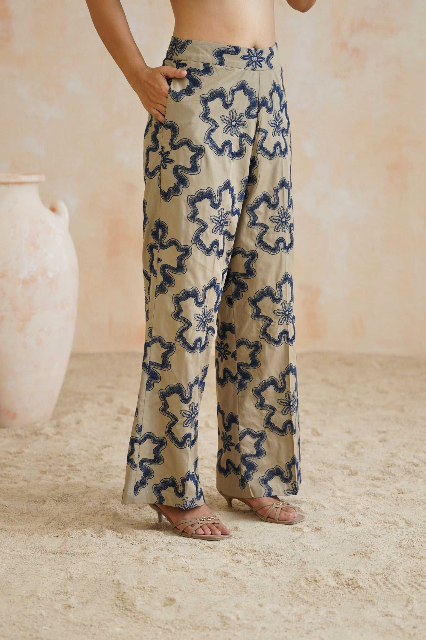 Indigo Bloom Embroidered Trousers