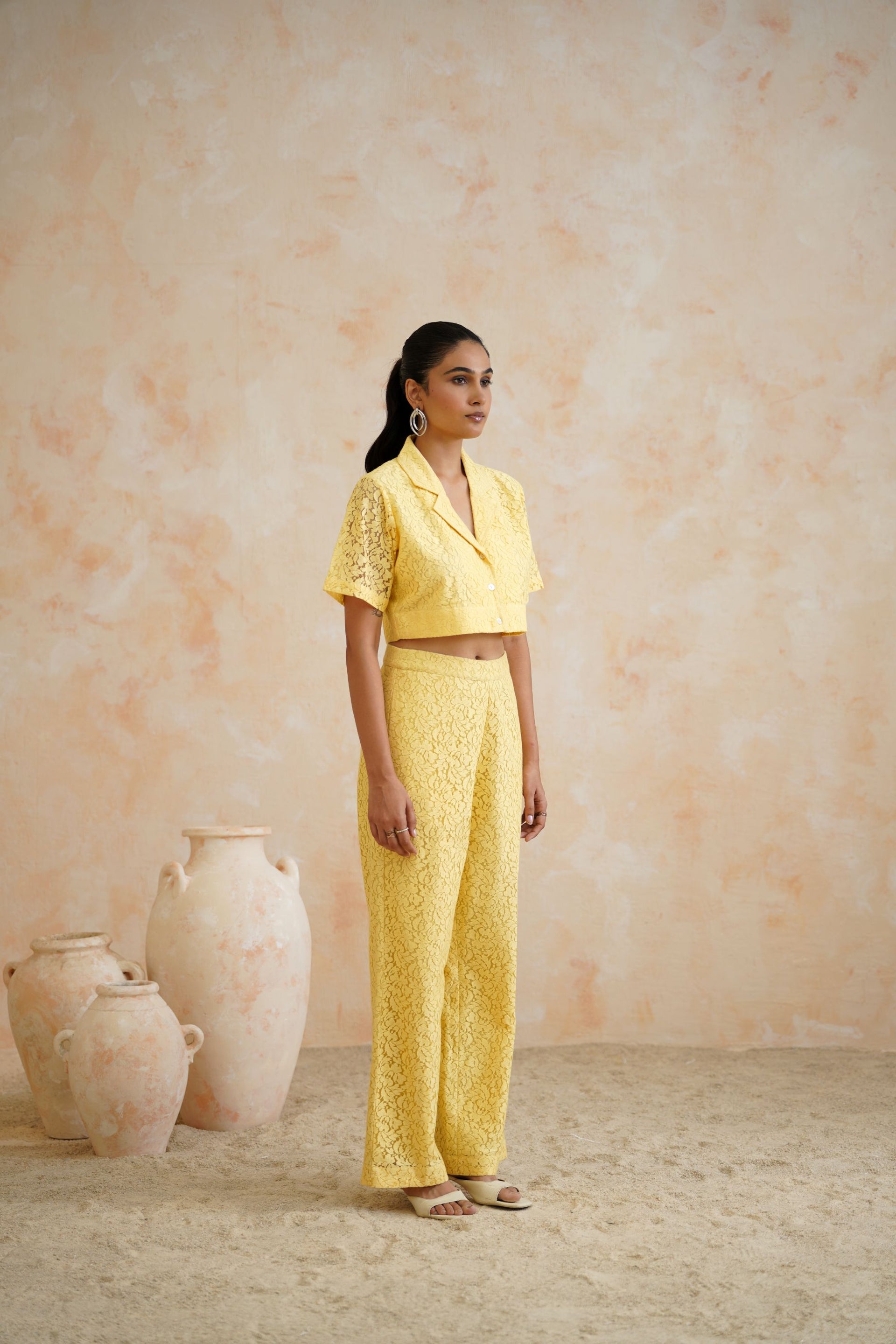 Lemon Lace Wide-Leg Trousers