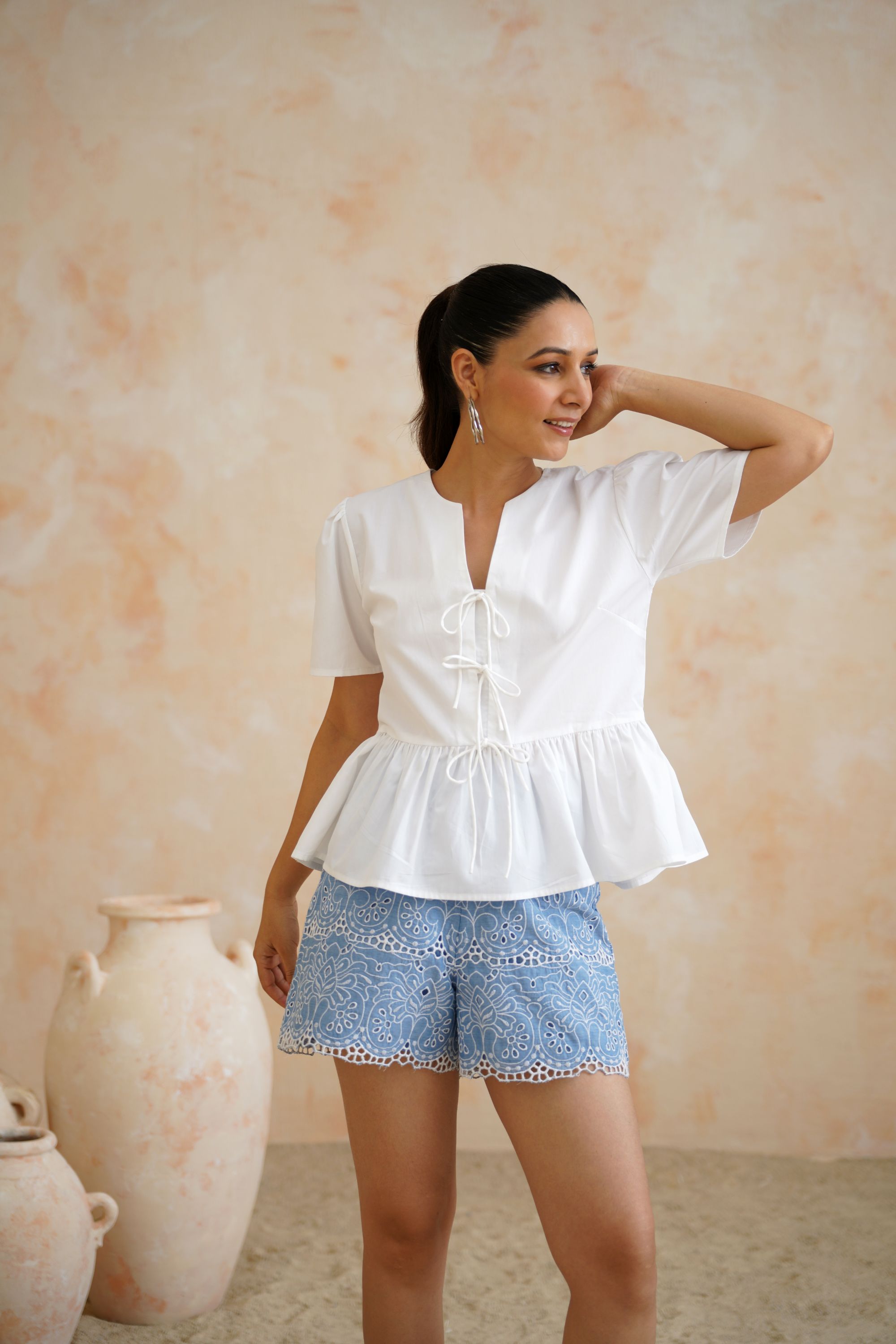 Azure Bloom Scallop Shorts